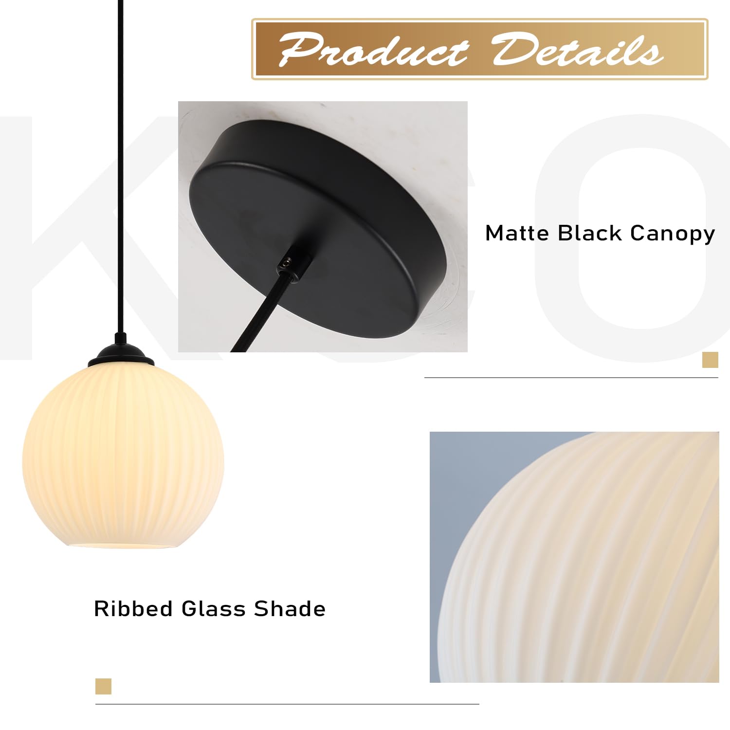Kco Lighting Milk Glass Globe Pendant Light Industrial Vintage Ribbed Pendant Light Black Ceiling Pendant Light Fixture White Gl
