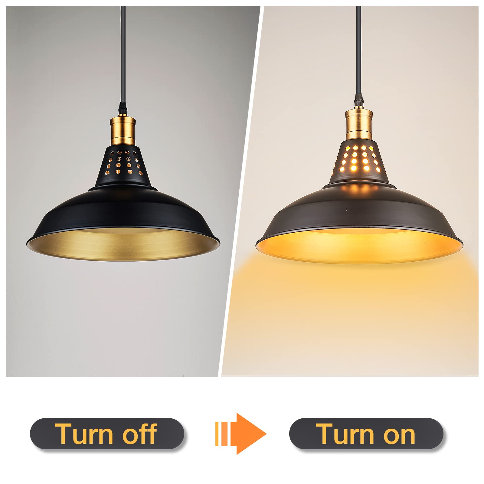 Matte Black Farmhouse Pendant Lights Kitchen Island Lighting, 12 Inch Vintage Oil Rubbed Bronze Industrial Barn Kitchen Pendant Light Fixtures, Hanging Bar Lights, Soft Glow Pendant Light, 2 Pack