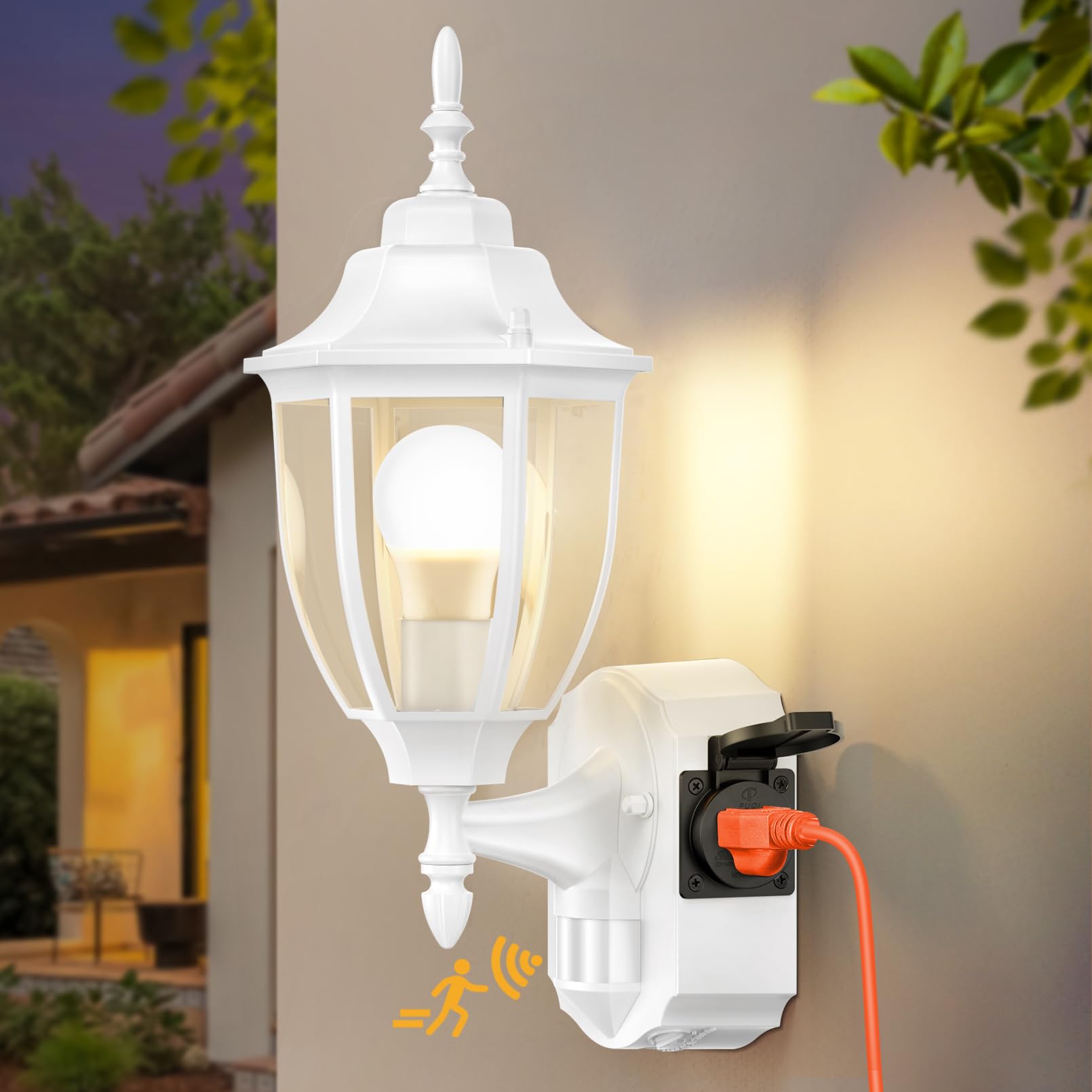 OYKYOHEI Porch Light with Outlet, Motion Sensor Outdoor Lights, Updated Dusk to Dawn Exterior Lighting Fixtures, Waterproof Anti