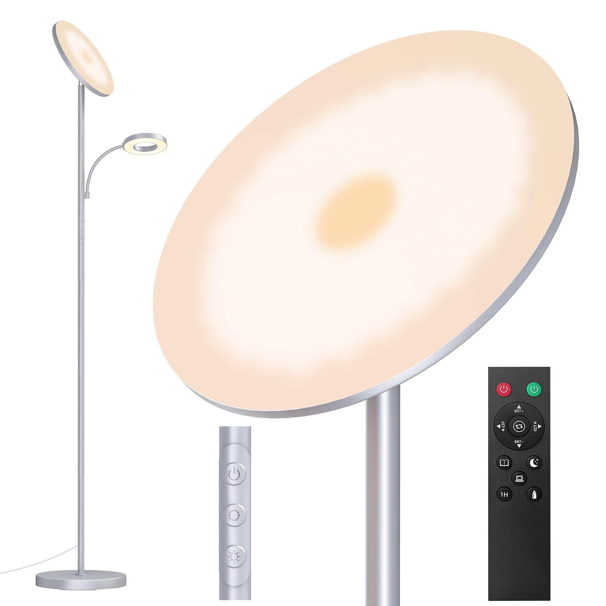 Silver Gray Floor Lamps for Living Room Bedroom, 42W/4300LM Bright LED Floor Lamp with Remote and Touch Control, Stepless Dimmab