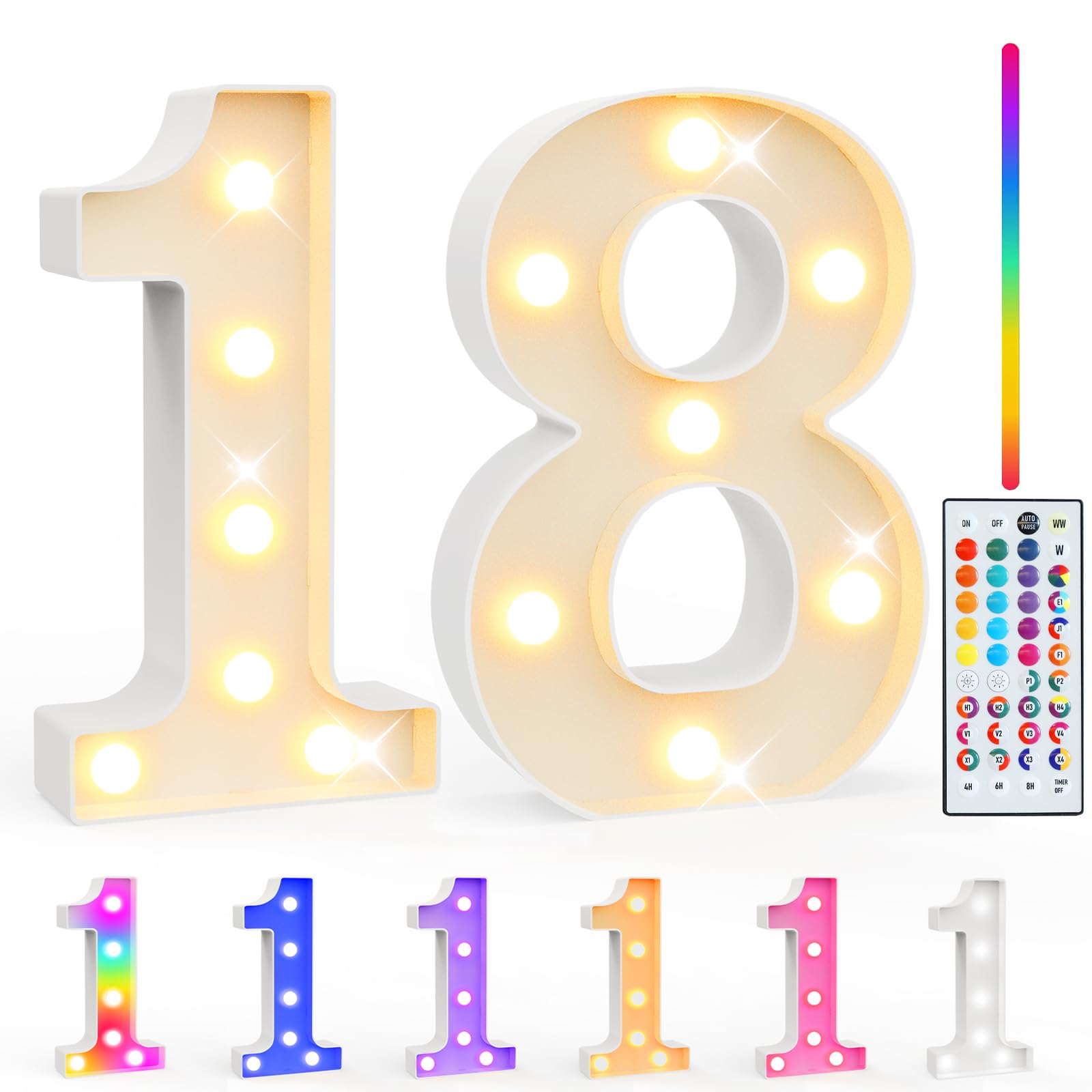 Pooqla 18Th Birthday Decorations For Girls Boys  35 Colors Led Light Up Numbers With Remote  Multicolor Marquee Numbers 18 Sign For Party Wedding Anniversary Decor 18Th Birthday Gift  Number 18