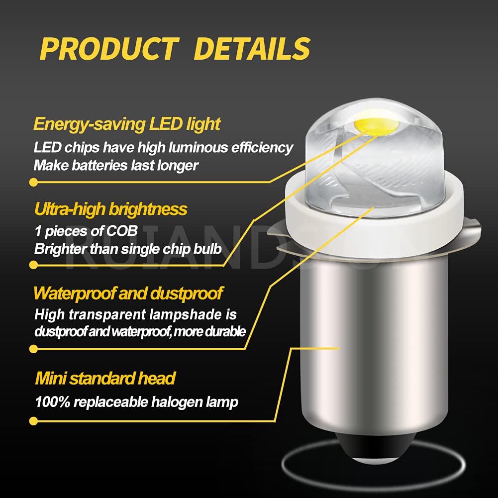 Ruiandsion P13.5S LED Bulb 0.5W 3-18V COB 2 Count White