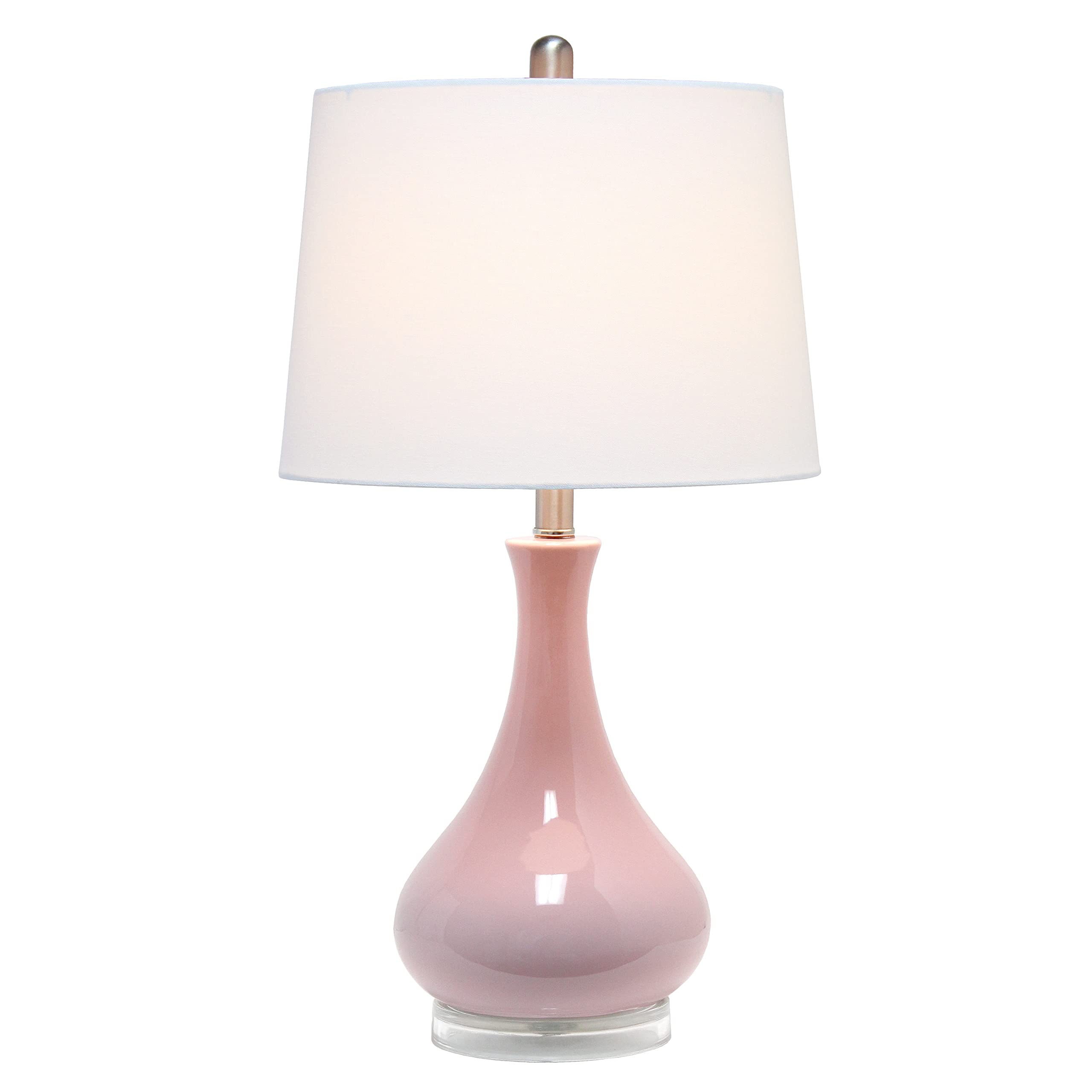 Elegant Designs LT3312-RPK Ceramic Table Lamp, 14"x14"x26.25", Glossy Rose Pink, Fabric Shade, Tear Drop Shape