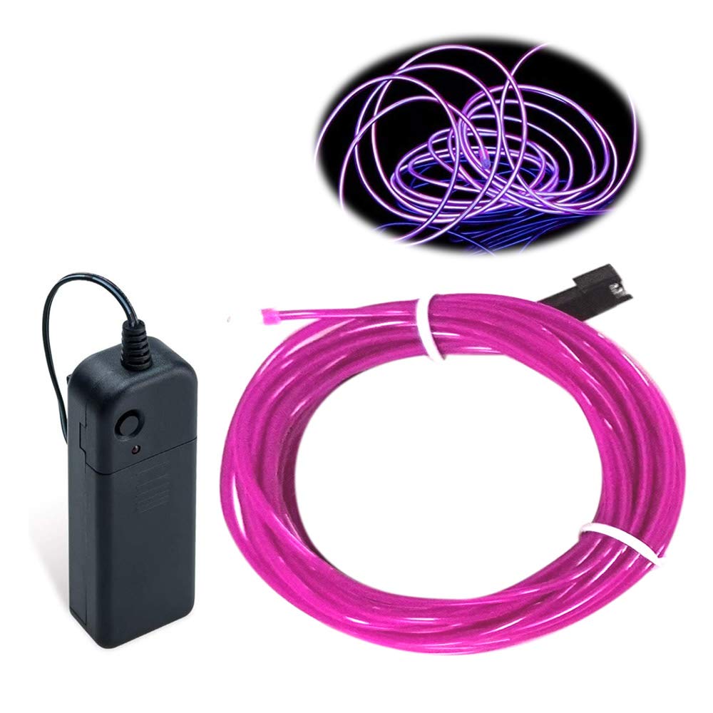 El Wire Purple, Maxlax 9.8Ft/3M Portable Battery Pack Neon Lights Strip 360° Cuttable Glowing Rope Lights For Parties, Halloween, Diy Decoration