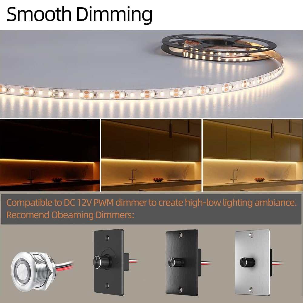Obeaming RV Flexible LED Strip Light 16.4 ft 600 LEDs 12V Dimmable 4000K Indoor Lighting Model LS8-120-S