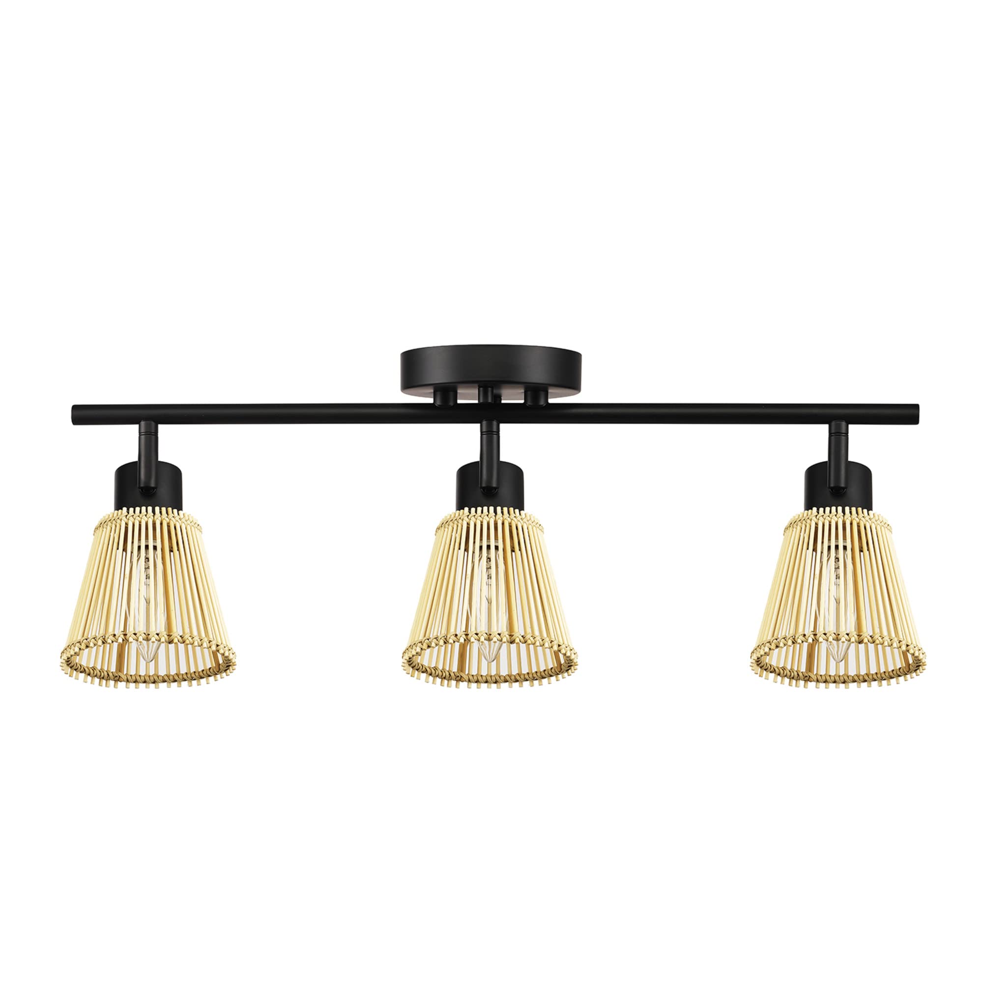 Globe Electric 64000042 3-Light Track Lighting, Matte Black, Bamboo Shades, Ceiling Light, Track Light Heads, Pivot Shades, Trac