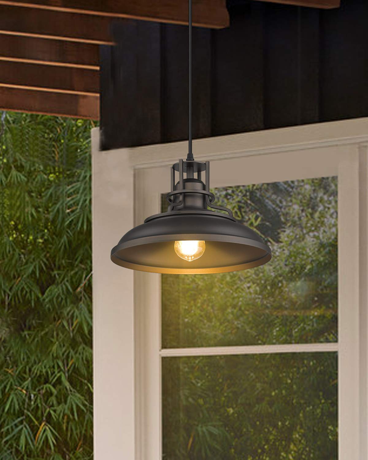 FEMILA Farmhouse Pendant Light 12in Adjustable Height Oil Rubbed Bronze Metal Fixture Model 4FY15-MP ORB