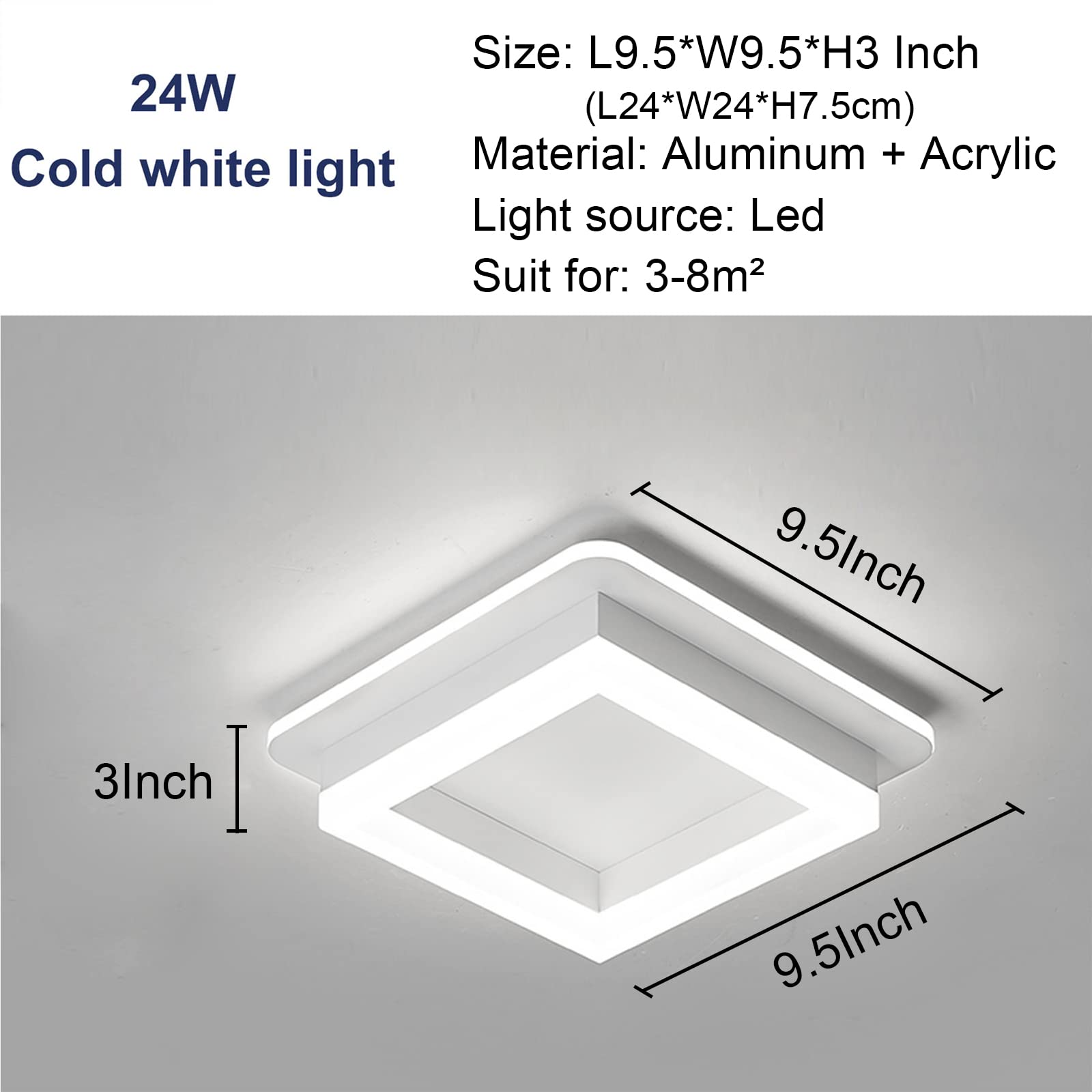 CANEOE Square Flush Mount Ceiling Light 6000K LED Aluminum 2 Packs White Model GD-2CFXBK-C-US-2P