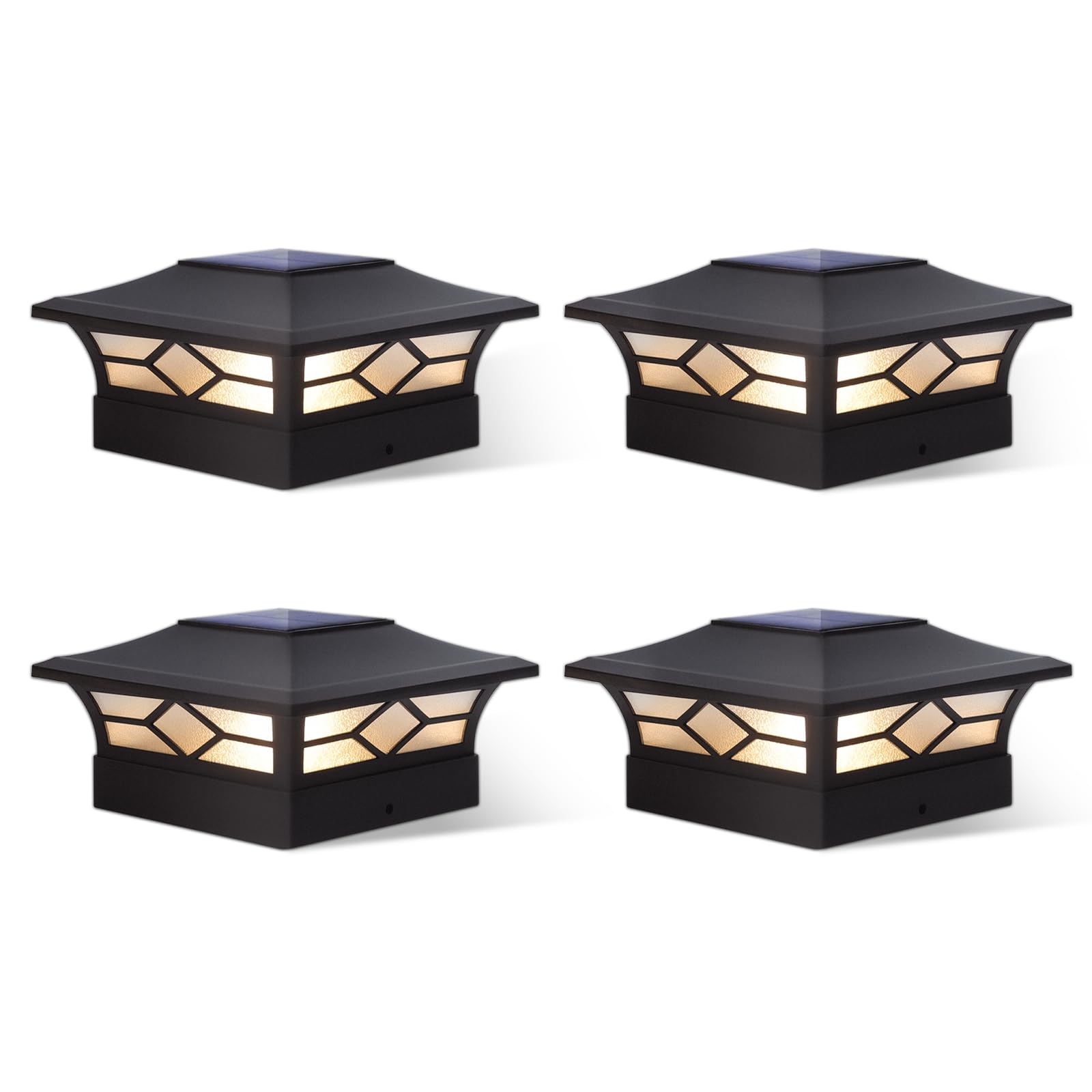 JOFIOS Solar Post Cap Lights, Waterproof LED for 4x4 Posts, 4-Pack, Black, Outdoor Lighting Decor for Garden, Patio, Porch