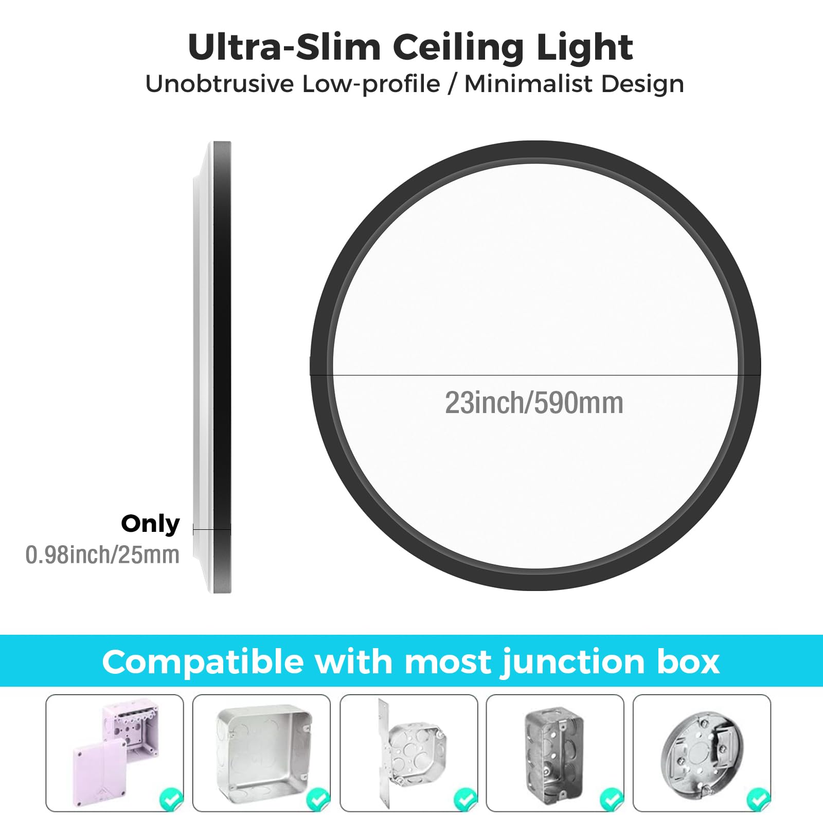 Libtit 23 Inch Led Flush Mount Ceiling Light Fixtures, 3 Color Temperature Selectable, Thin Flat Round Lighting Fixture Surface