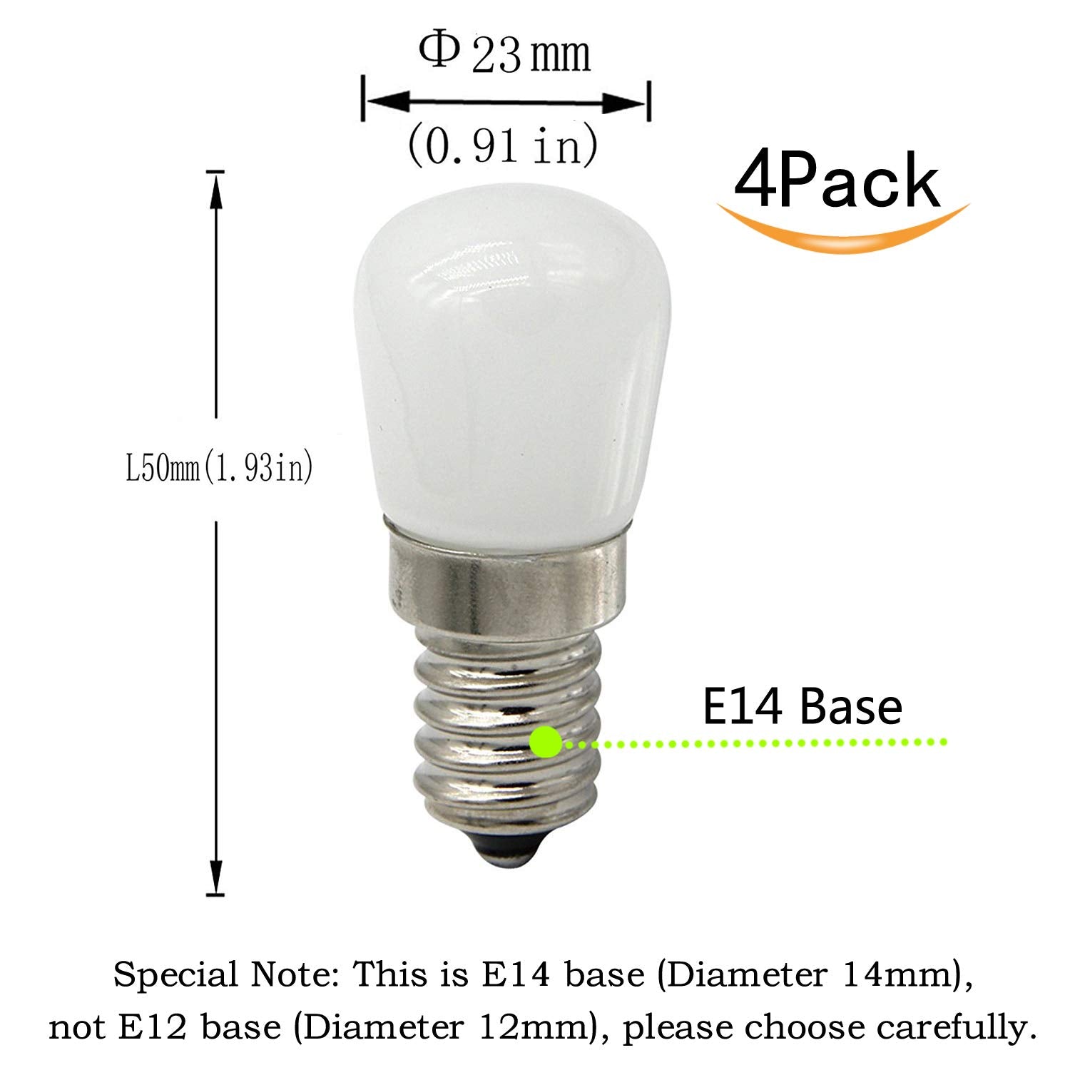 CTKcom 2W LED Refrigerator Bulb - E14 Base, 15W Equivalent, Daylight White 6000K, 4 Count, Glass