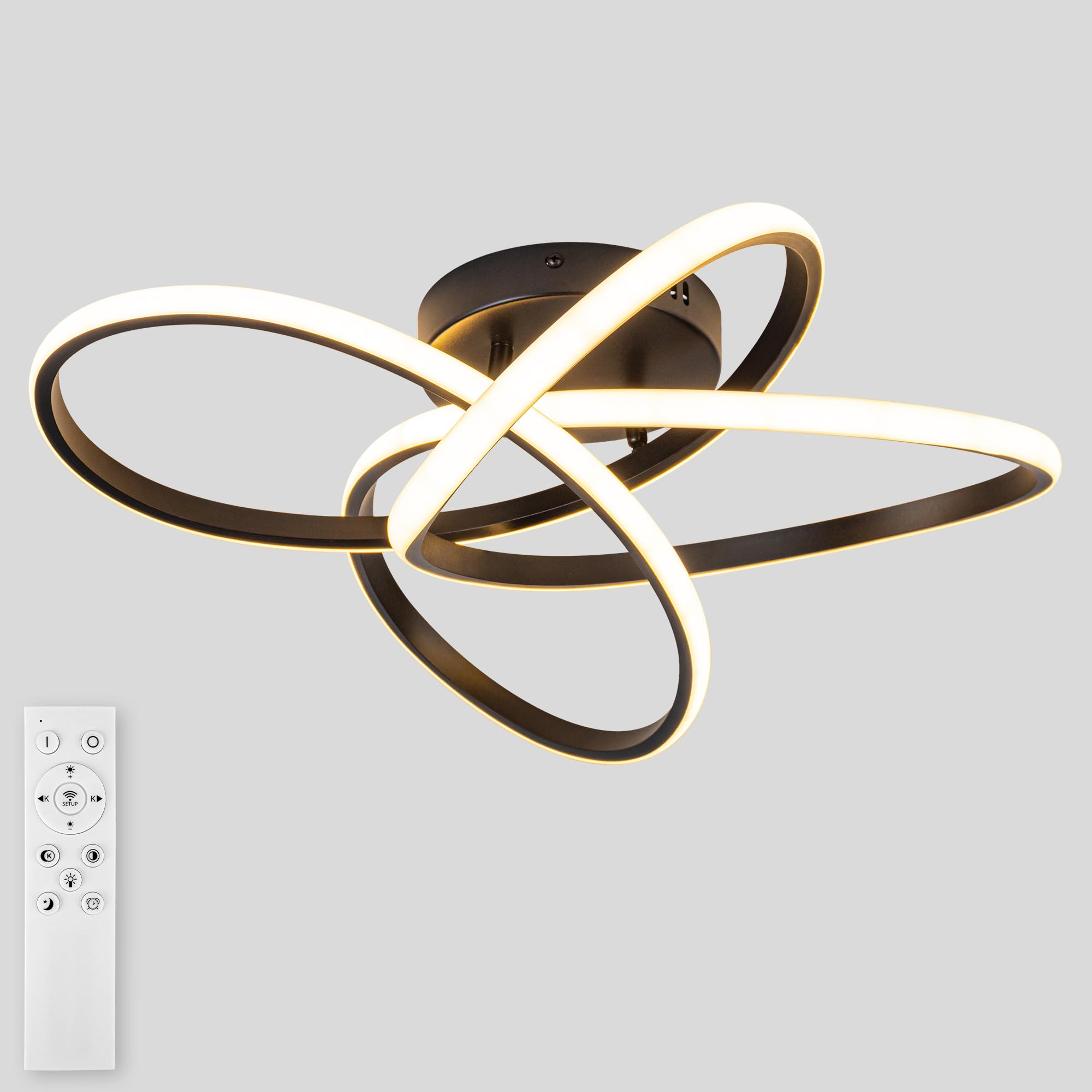 TIAZFCA Modern LED Chandelier, 50W LED Ceiling Light with Remote Control, 3000-6000K Color Temperature Changing, Balck Chandelie