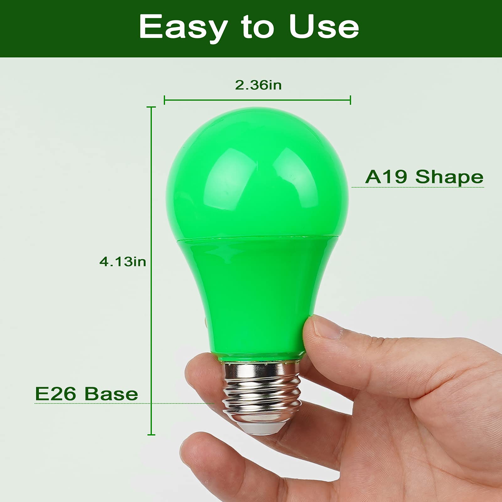 GREENIC Green LED Light Bulb 9W, E26 Base A19, 4 Pack, Plastic, Ideal for Holidays and Parties