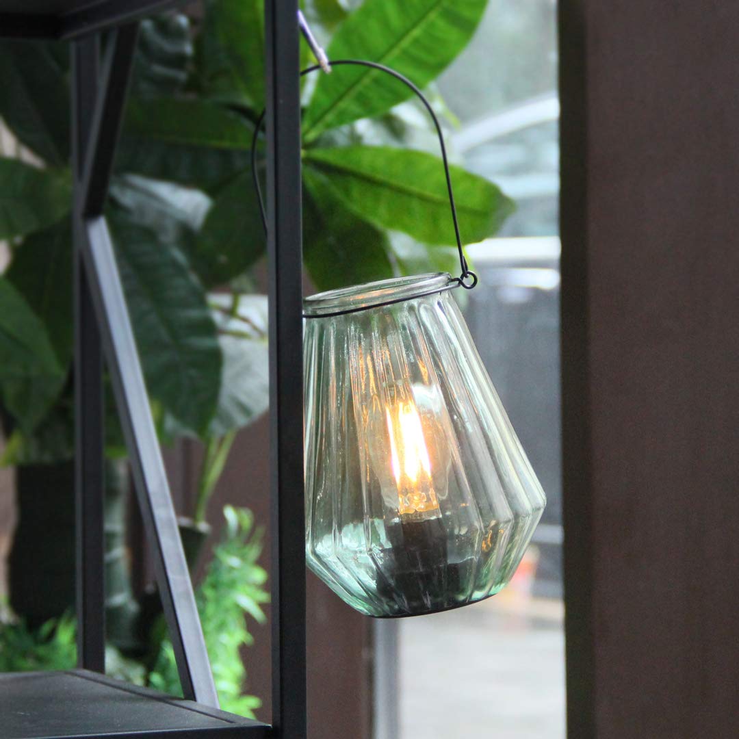 MJ PREMIER Battery Operated LED Lamp - Cordless Vintage Lantern, Light Green, Glass, Ideal for Indoor/Outdoor Decor