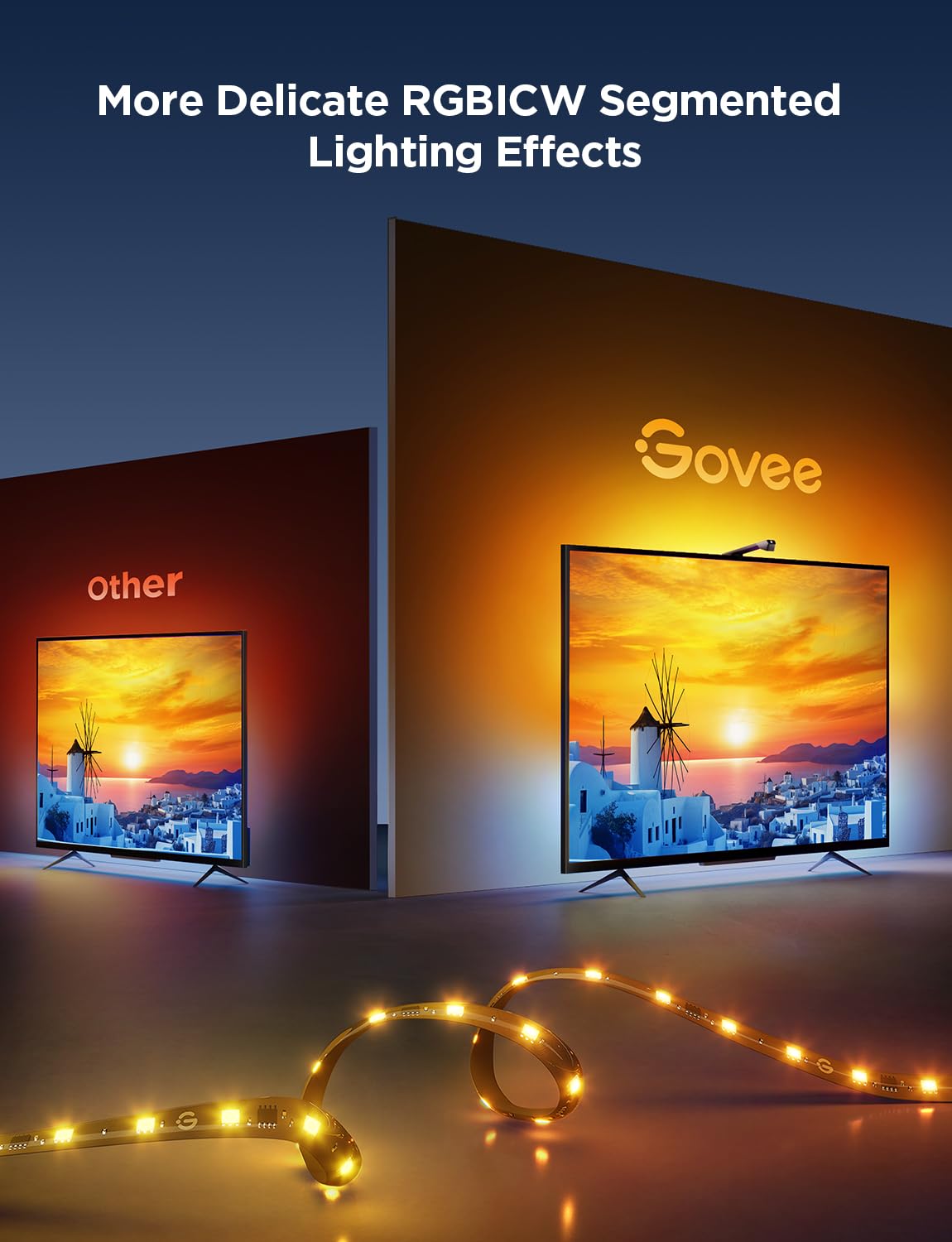Govee Tv Backlight 3 Lite With Fish-Eye Correction Function Sync To 75-85 Inch Tvs, 16.4Ft Rgbicw Wi-Fi Led Strip Lights With Ca