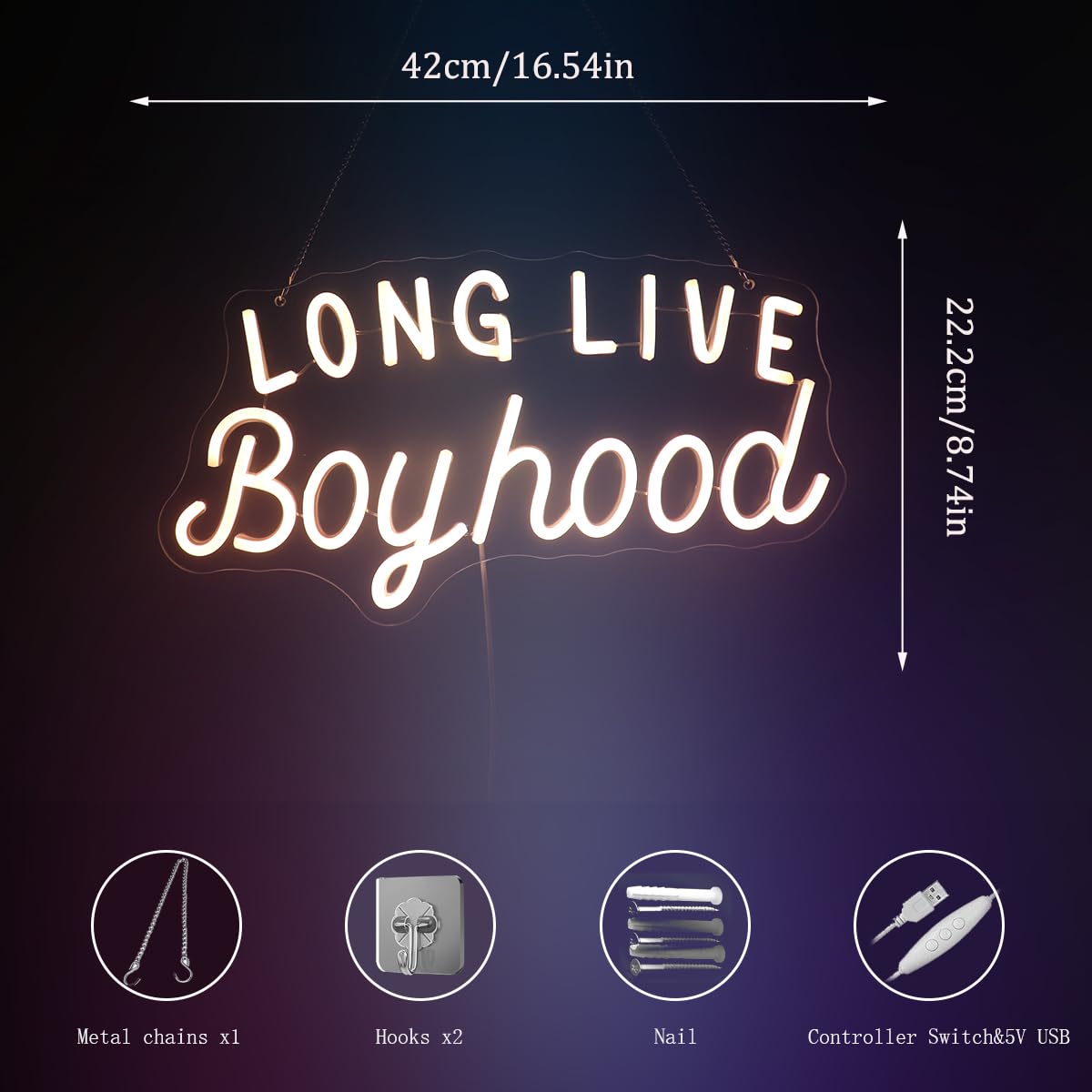 Long Live Boyhood Neon Sign  Decorative Neon Lights For KidS Room Play Room Wall Decor Neon Light Sign  Christmas Birthday KidS Gift Thanksgiving Gift(Warm White)
