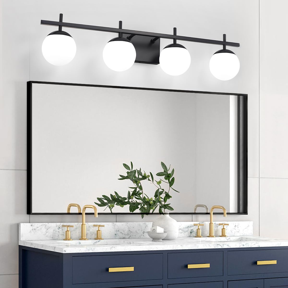 Zsmihdoh 4-Light Black Bathroom Vanity Light Fixtures, Mid Century Modern Globe Design