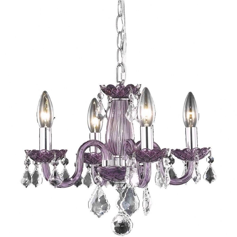 Elegant Lighting Rococo - Four Light Pendant-Purple Finish-Royal Cut Crystal Type -Traditional Installation