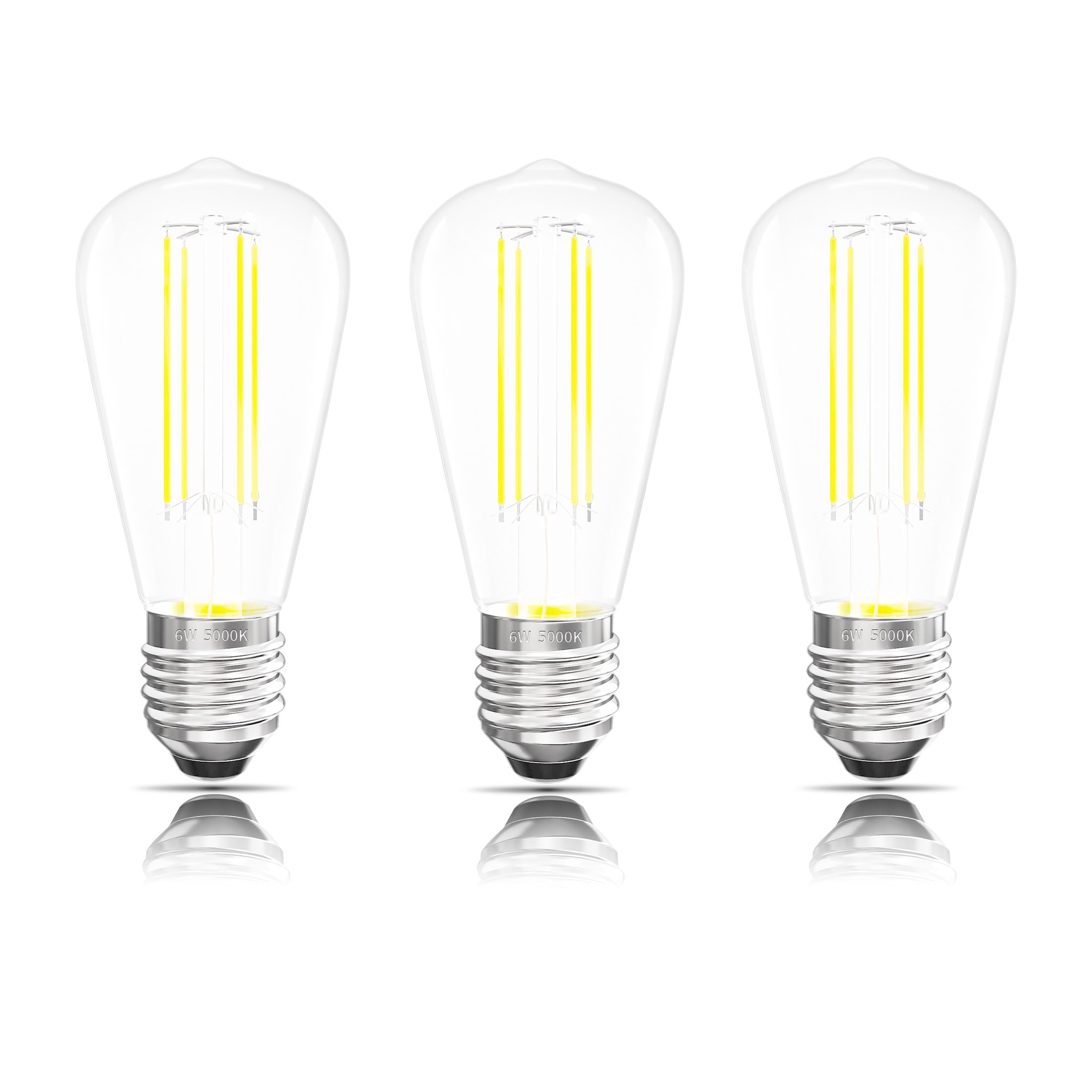 NOVELUX Edison Bulbs E26 Medium Base 5000K Daylight White, 750LM ST19 Vintage LED Filament Bulb Clear Glass, Equivalent 75W Dimm