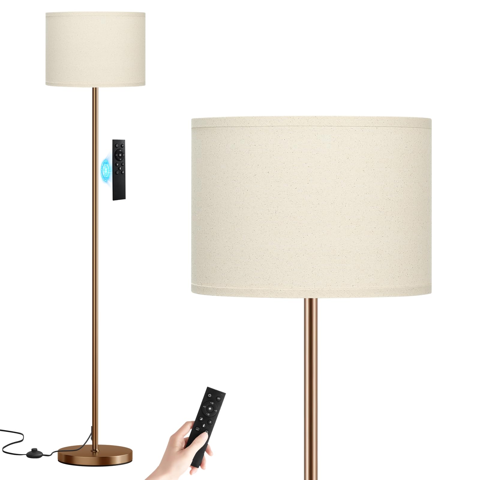 Ambimall Floor Lamp with Remote Control, Stepless Dimmable, 60 inches, Metal, Beige & Brown, Model RPT-ZGB125