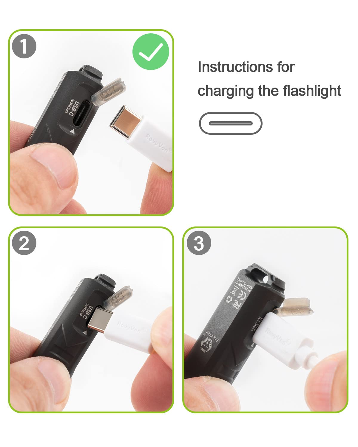 RovyVon Aurora A1 Keychain Flashlight - 420 Lumen, USB C Rechargeable, Waterproof, Mini Size, Black, Model HU-XI-201