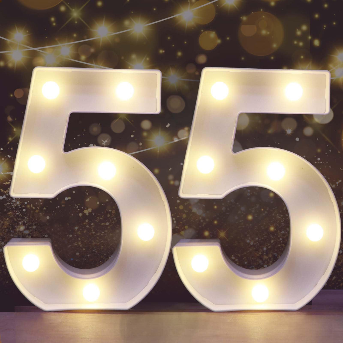 Pooqla Decorative Led Light Up Number Letters, White Plastic Marquee Number Lights Sign for 55th Birthday Party Wedding Decor Battery Operated Number (55)