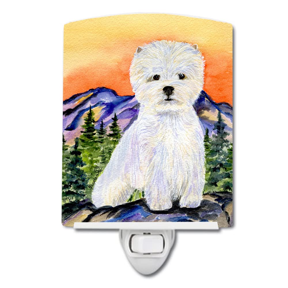 Caroline'S Treasures Ss8159Cnl Westie Ceramic Night Light Compact, Ul-Certified, Ideal For Bedroom, Bathroom, Nursery, Hallway, Kitchen, 6X4X3, Multicolor