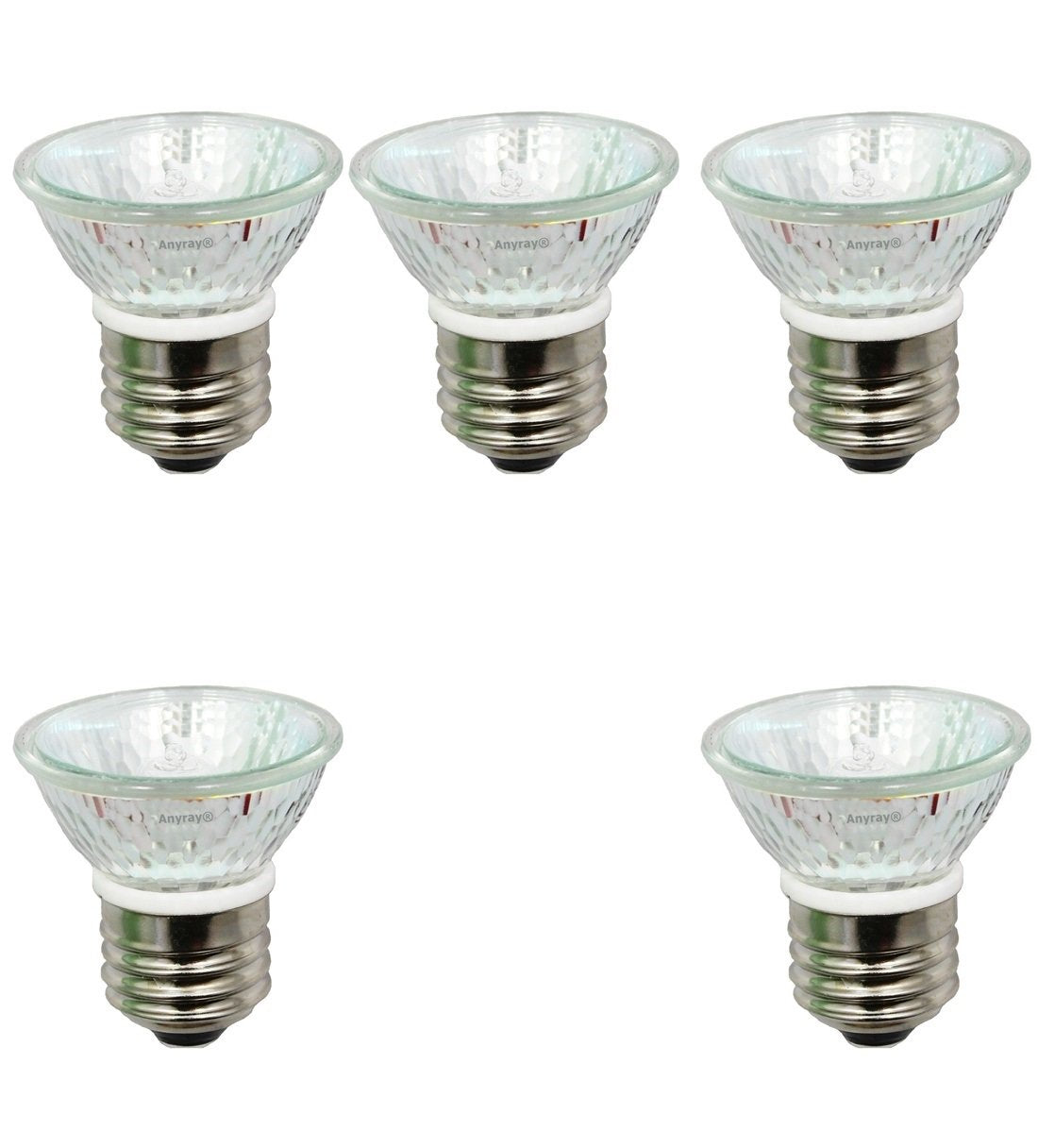 Anyray A1876Y (5Bulbs) HR16 120V 35W E27/E26 MR16 35 Watt JDR C Halogen Bulb Lamp FMW Flood with Lens
