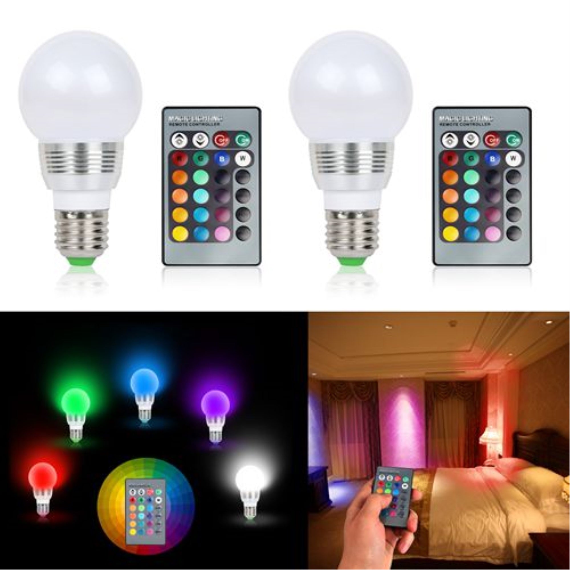 Gpct Imountek E27 Rgb Led Light Bulb, 3W Color Changing With Ir Remote Control - 16 Colors