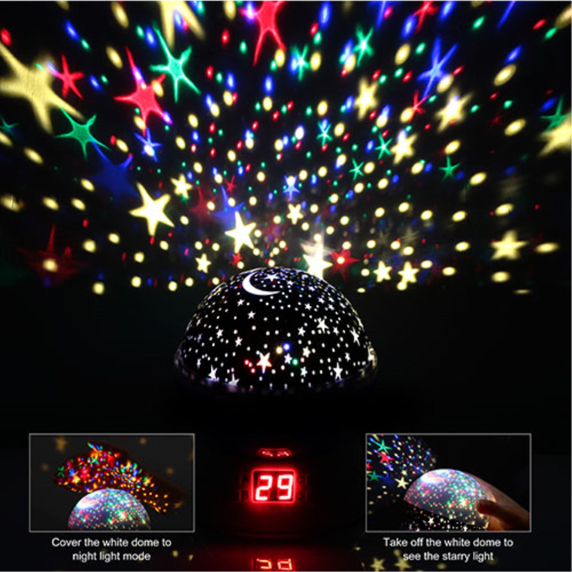 Kocaso Led Projector Lamp - Kids Night Light With Star & Moon Projection, 360° Rotation, Timer