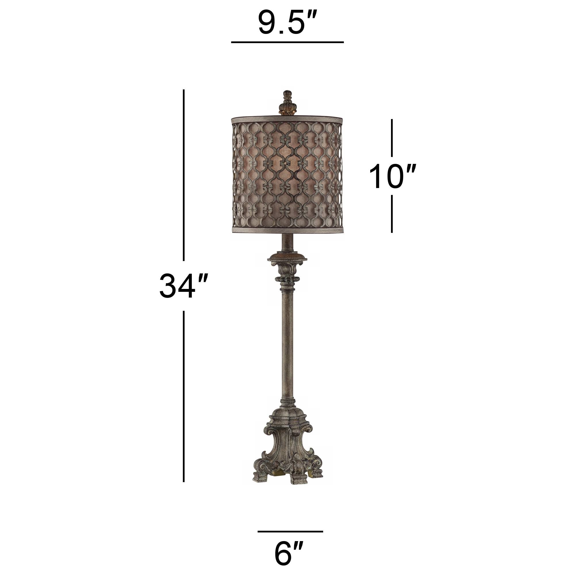Regency Hill Traditional French Country Style Tall Skinny Buffet Table Lamp Beige Scroll Metal Lattice Candlestick Framed Cylind