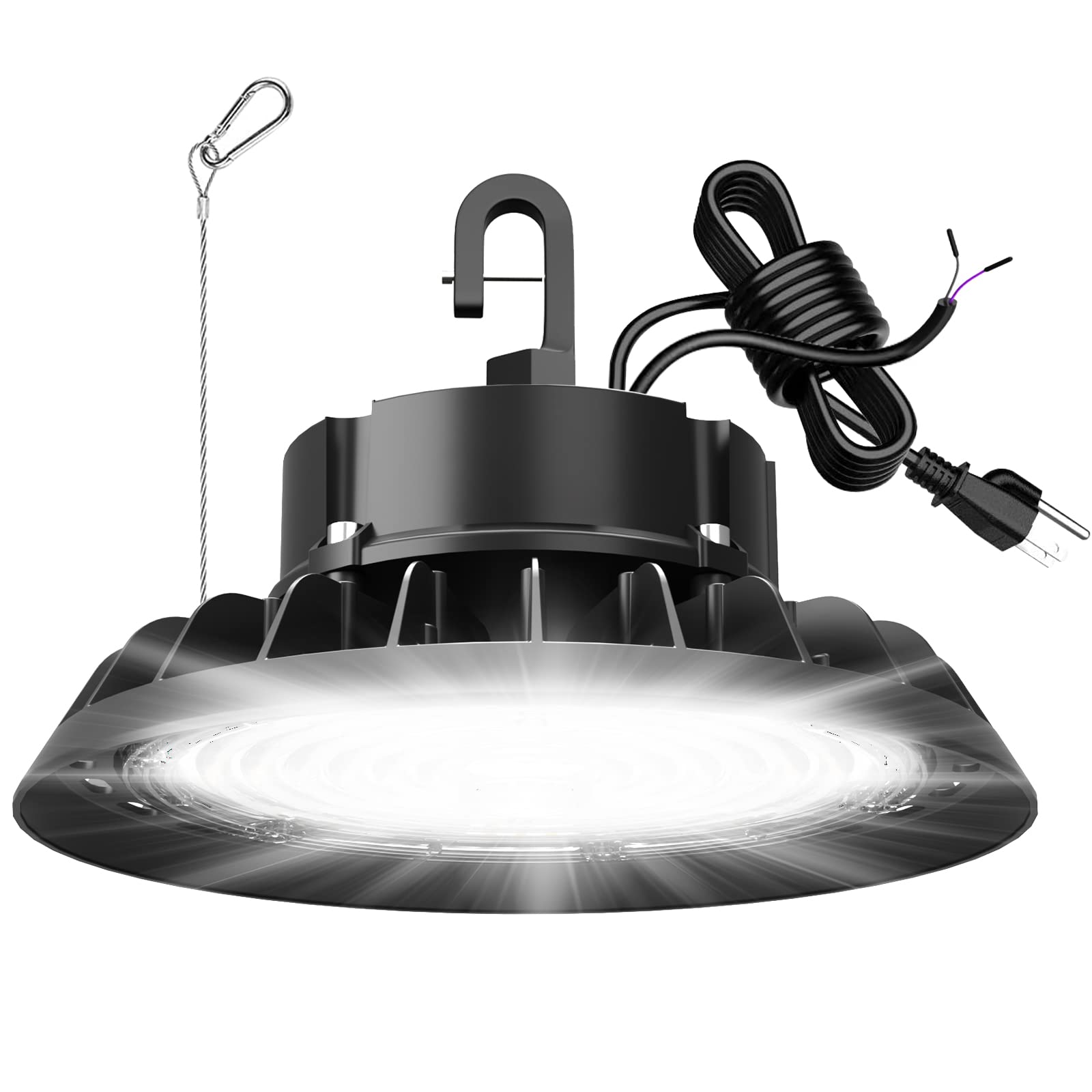 JC-LGL UFO LED High Bay Light 100W, High Bay LED Lights 14,000LM 0-10V Dimmable, 6' Cable with US Plug, Hanging Hook, Safe Rope,