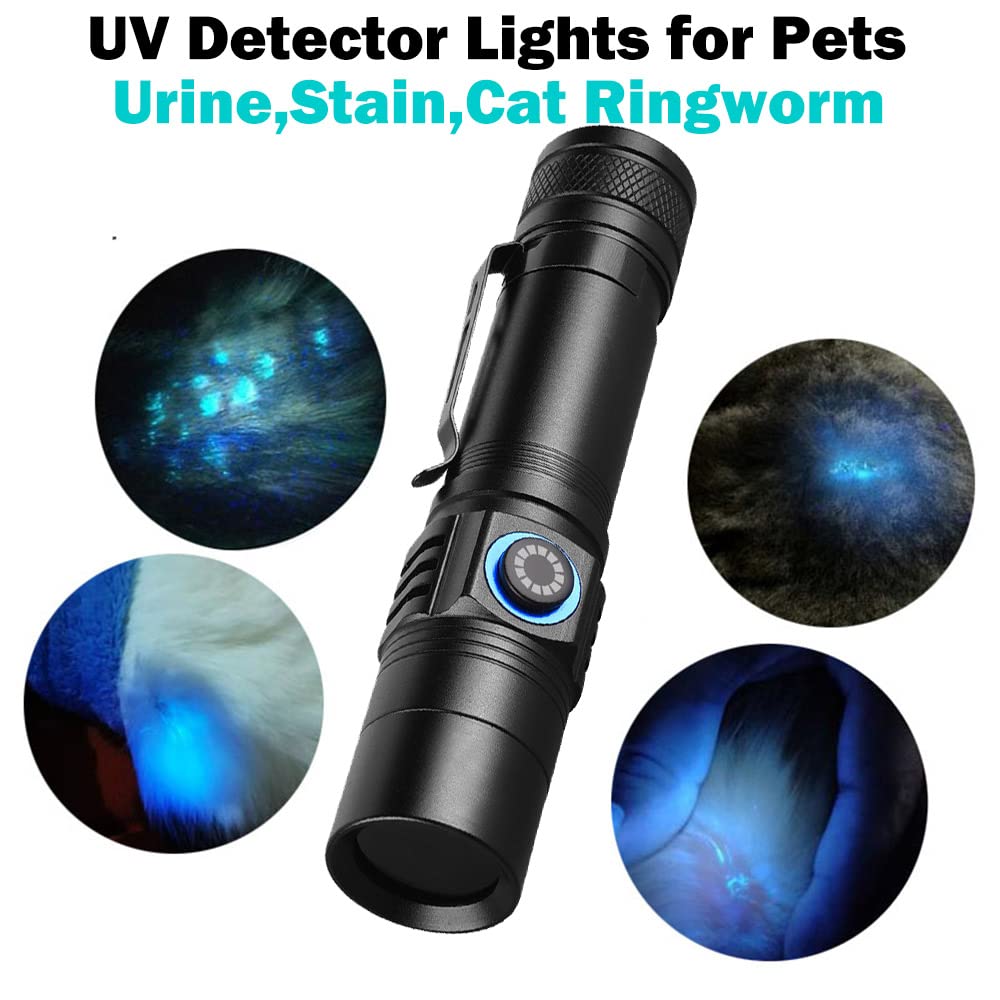 I0DO 365nm Shortwave Uv Light for Minerals Rock Hunting Black Light Strong Blacklight Flashlight for Resin Curing,Pet Urine Dete