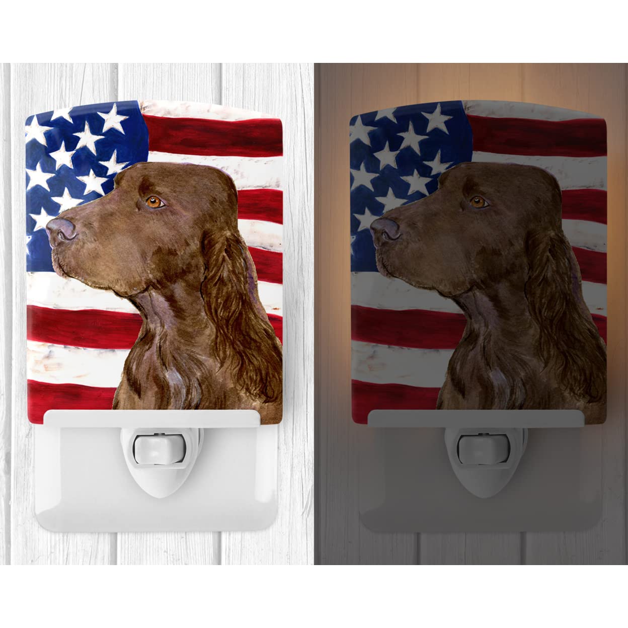 Carolines Treasures Ceramic Night Light, USA American Flag, 6x4x3in, Multicolor, Model SS4010CNL, UL-Certified for Bedroom and Nursery