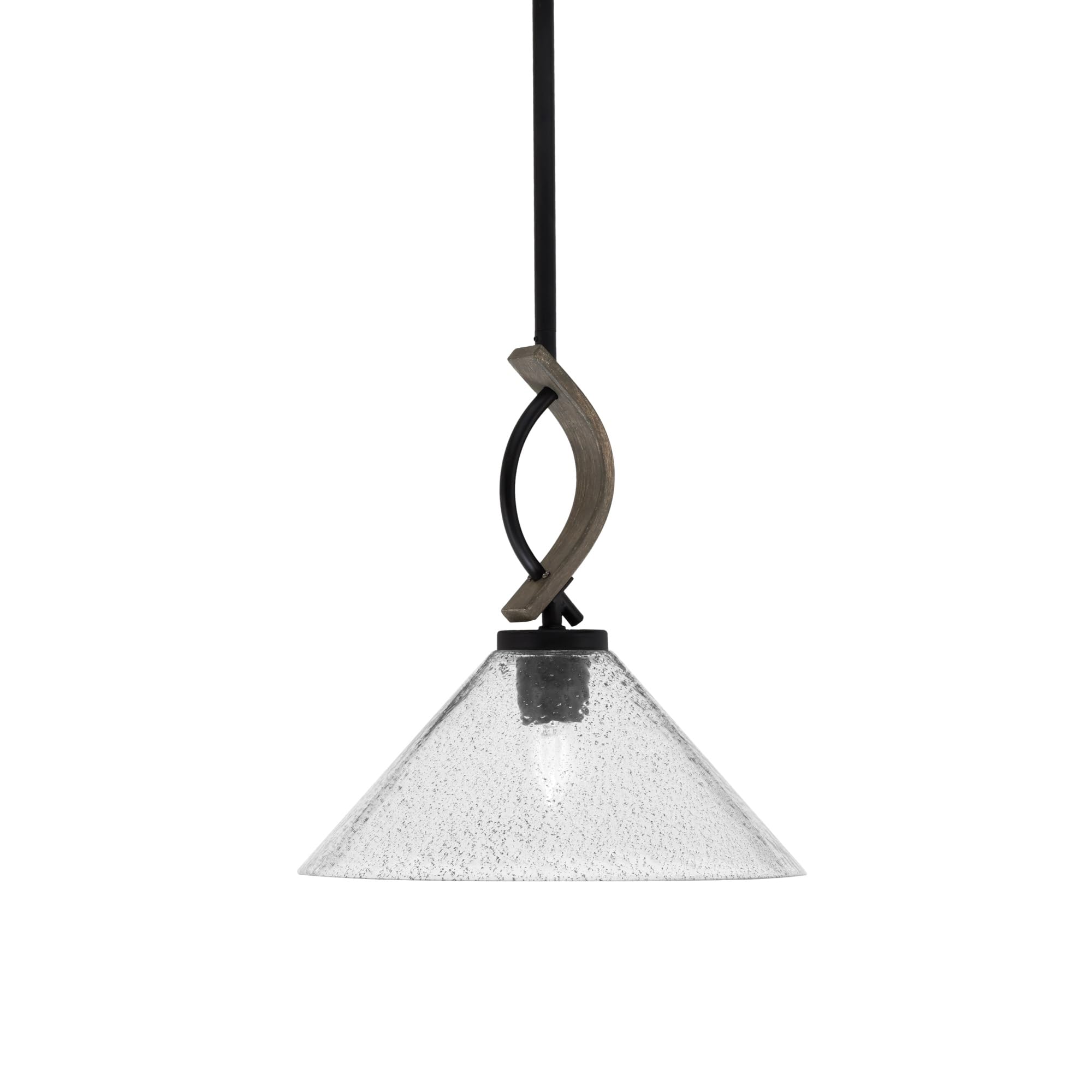Toltec Lighting Monterey Mini Pendant - Matte Black & Distressed Wood-Look Metal, 12in Smoke Bubble Glass