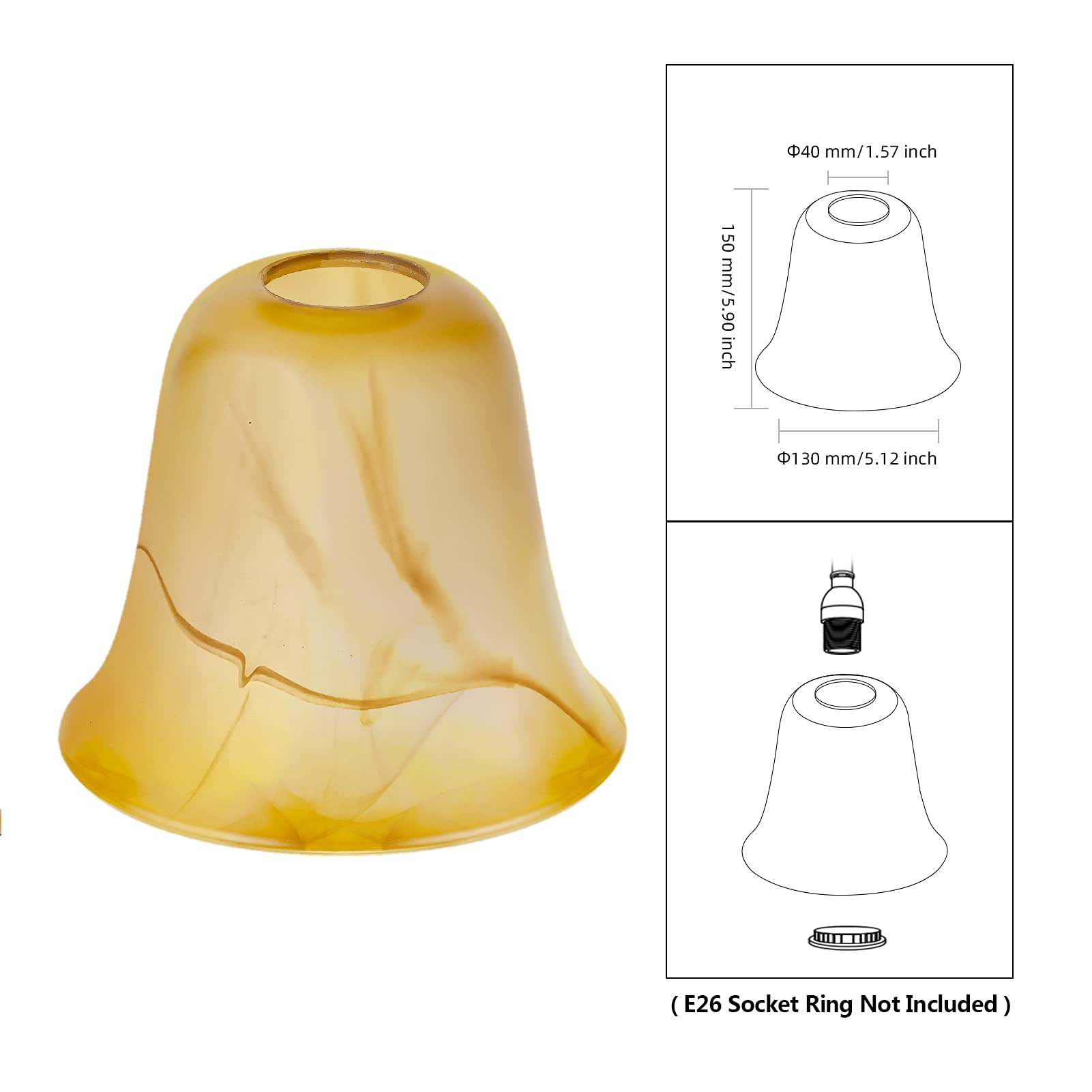 RORIANO Amber Glass Shade Lampshade Replacement, 1-5/8-inch Opening Fitter