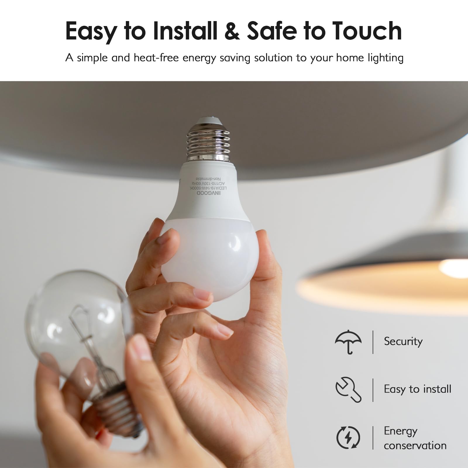 IINVGOOD 14W A19 LED Light Bulbs, 1600LM Bright, 5000K Daylight White, 12 Packs, E26 Medium Base, CRI 90+,