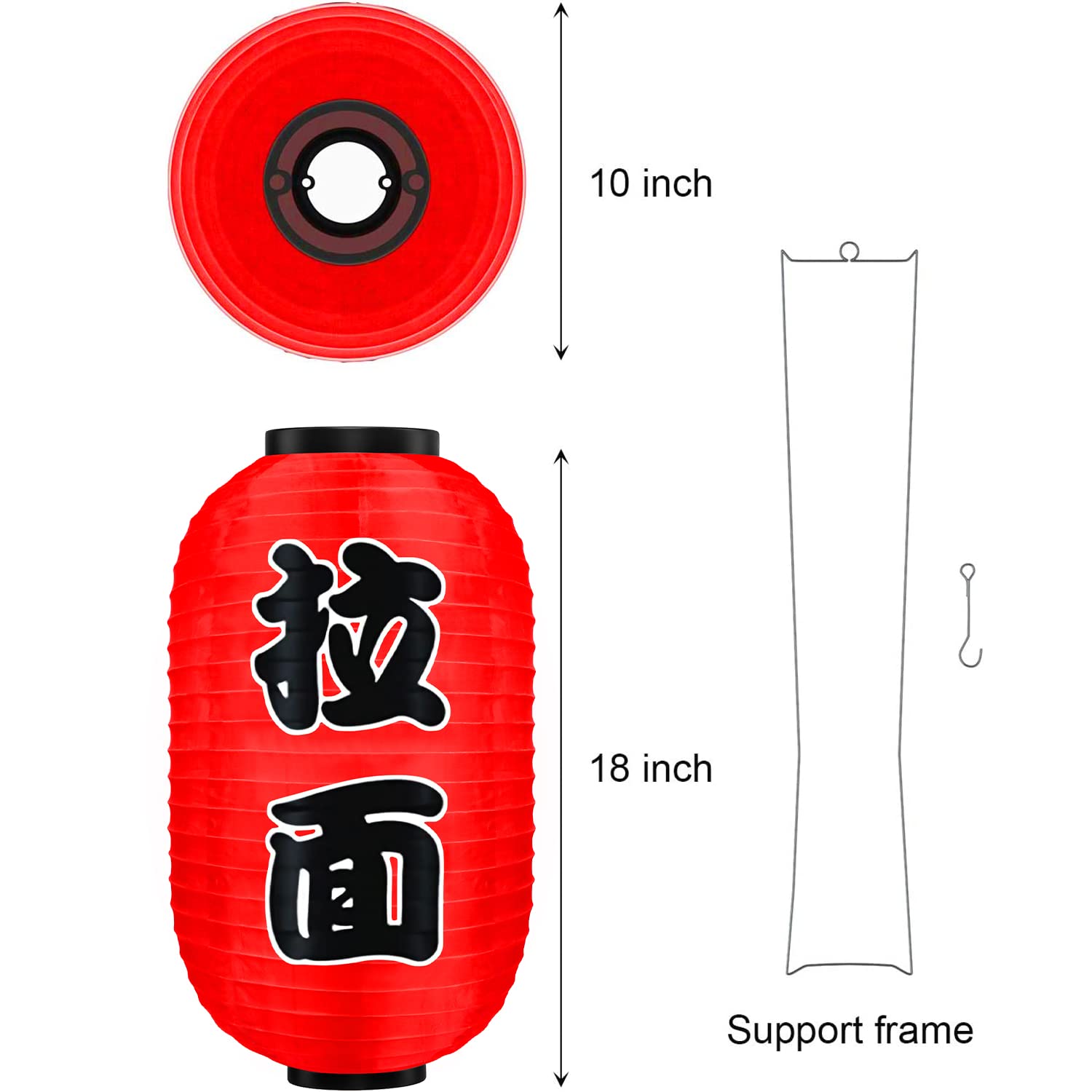 18X10 Inch Red Silk Hanging Ramen Bar Lantern Traditional Japanese Style, Zuext Set Of 4 Waterproof Festive Indoor Outdoor Lamps