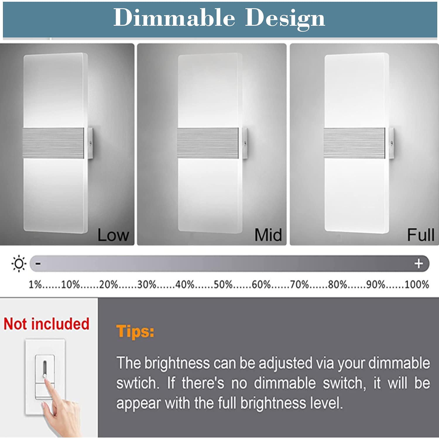 Lightess Modern Wall Sconce 12W Dimmable LED Lamp, Cool White Acrylic, Model HS521-1 for Hallway Bedroom Corridor