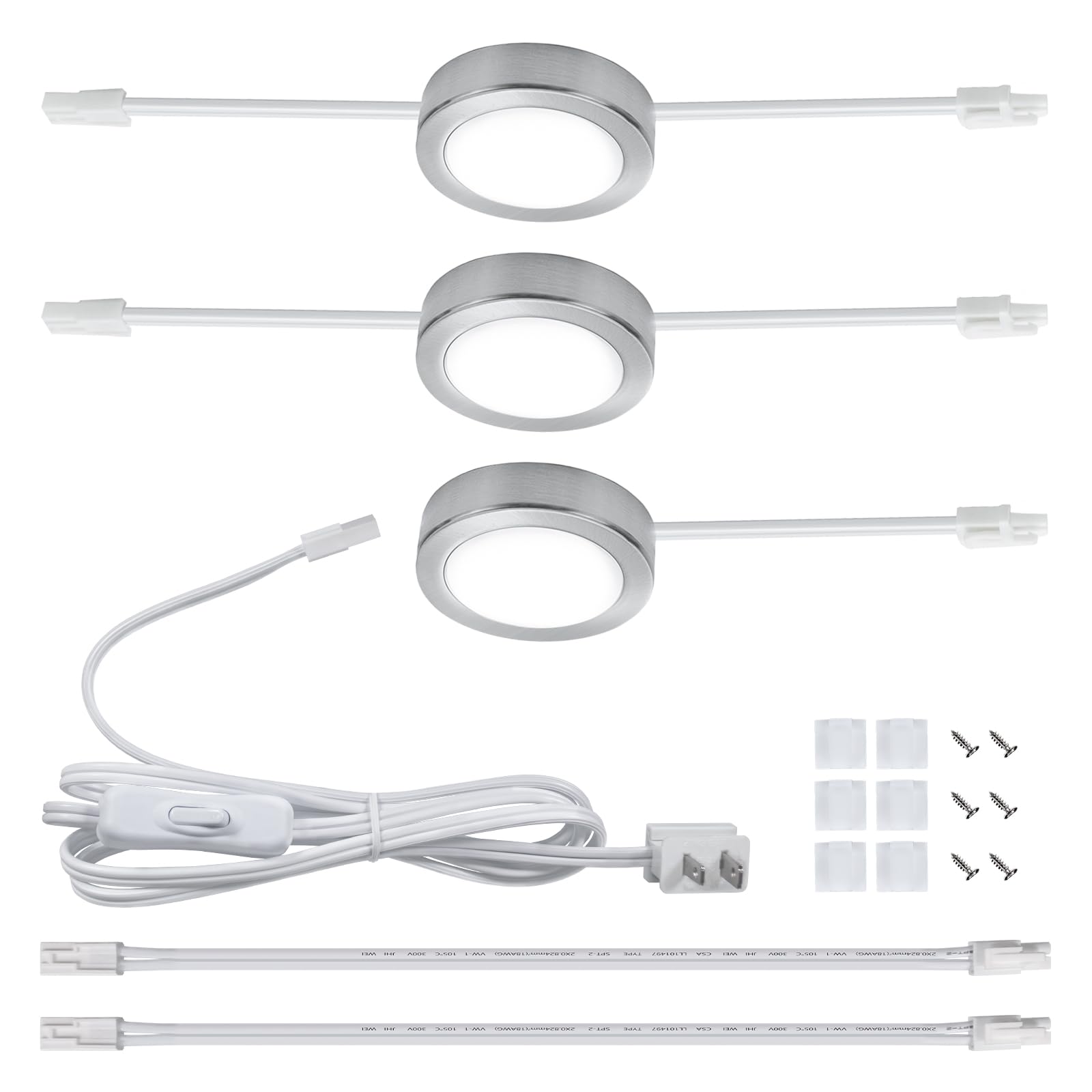 Lumiland Wired Led Puck Lights (2.7Wx3) Plug-In Lighting Natural White (4000K)  Led Cabinet Light For Kitchen Can Be Surface Mount Or Recess Mount  Satin Nickle