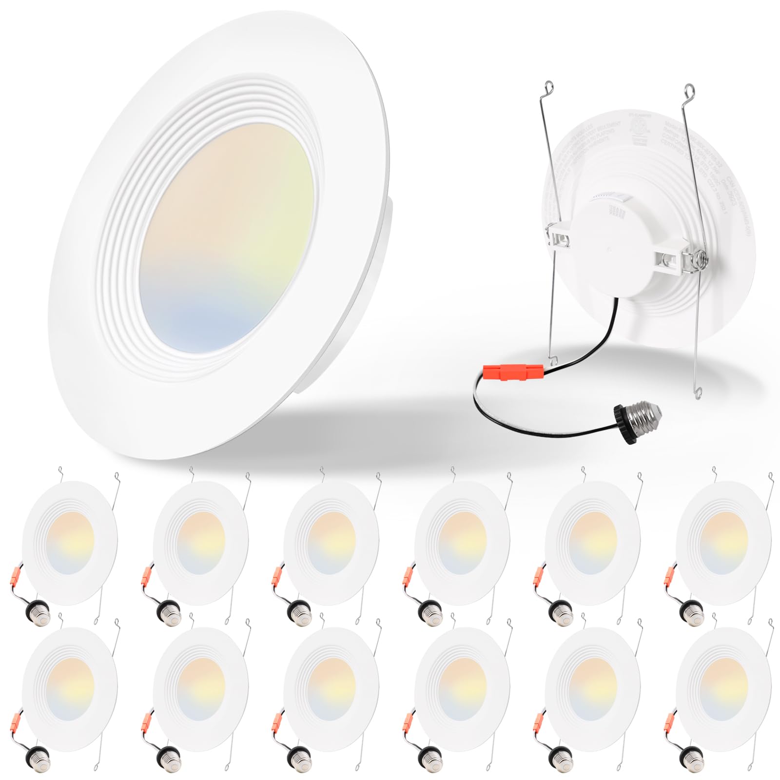 Energetic 12 Pack 5/6 Inch 5Cct Led Recessed Lighting, Dimmable Can Lights With Baffle Trim, 2700K/3000K/4000K/5000K/6500K Selectable, 12.5W=100W, 950Lm, Wet Rated, Retrofit Installation, Etl & Fcc