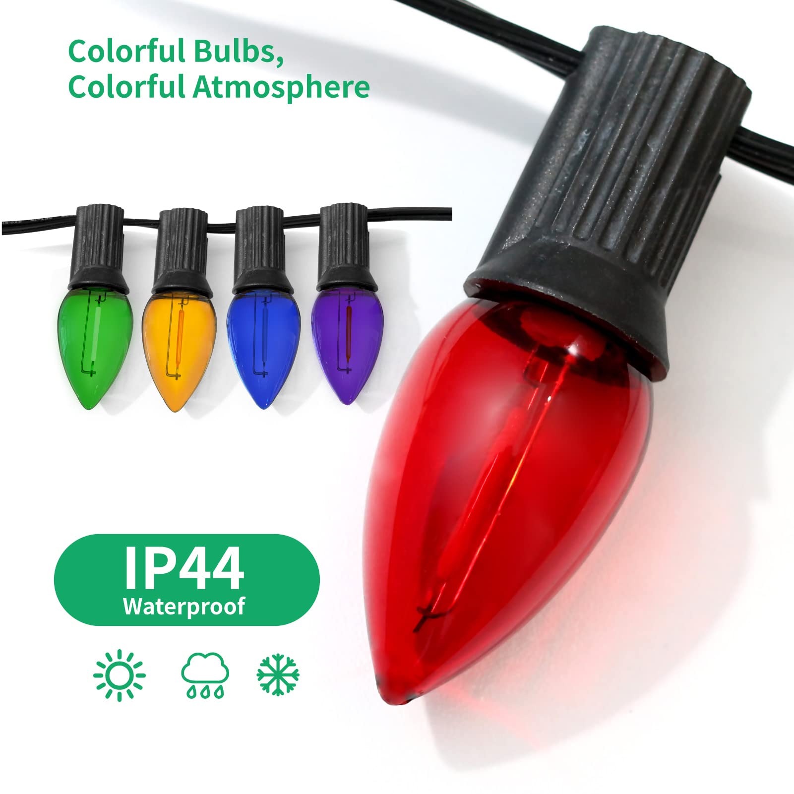 Meconard C7 Led Replacement Christmas Light Bulb, C7 Shatterproof Led Bulbs For Christmas Outdoor String Lights, E12 Candelabra Base, Commercial Grade Holiday Bulbs, Multi-Color, 25 Pack