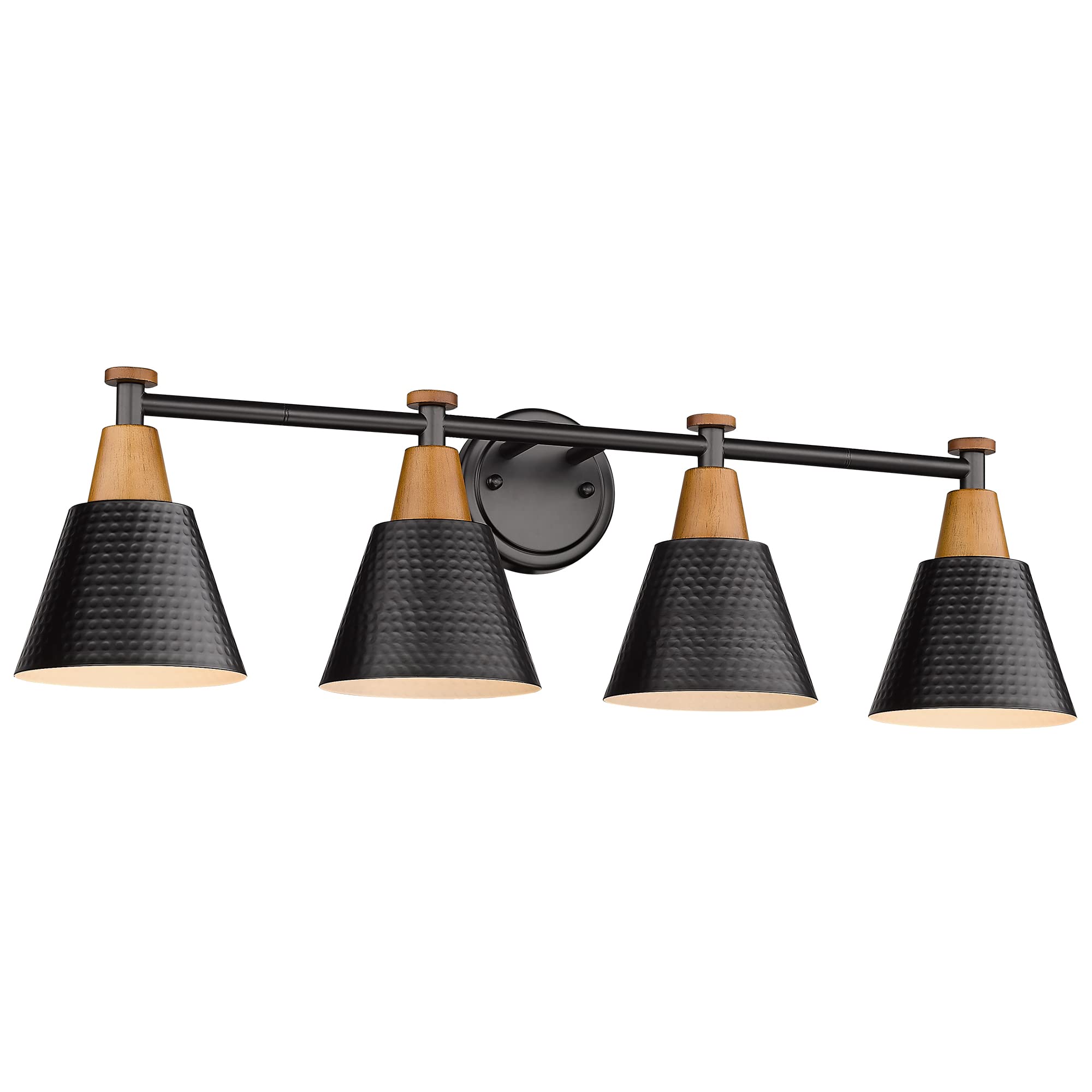 Femila 4-Light Bathroom Vanity Light Fixture, Modern Wall-Mounted Lamp, Hammered Metal Shade, Black