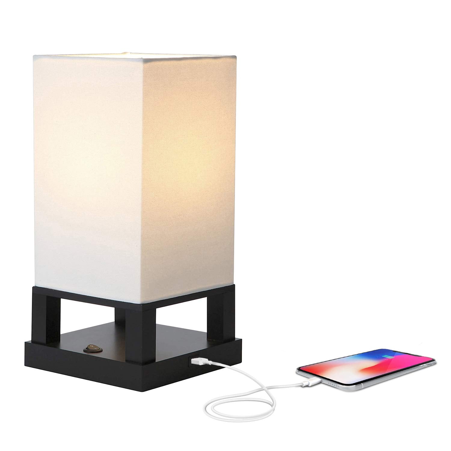 Brightech Maxwell Bedside Lamp - Compact Table Lamp with USB Port, Wood Frame, LED Bulb, Classic Black, Model MXWLL-TL-LED-BK