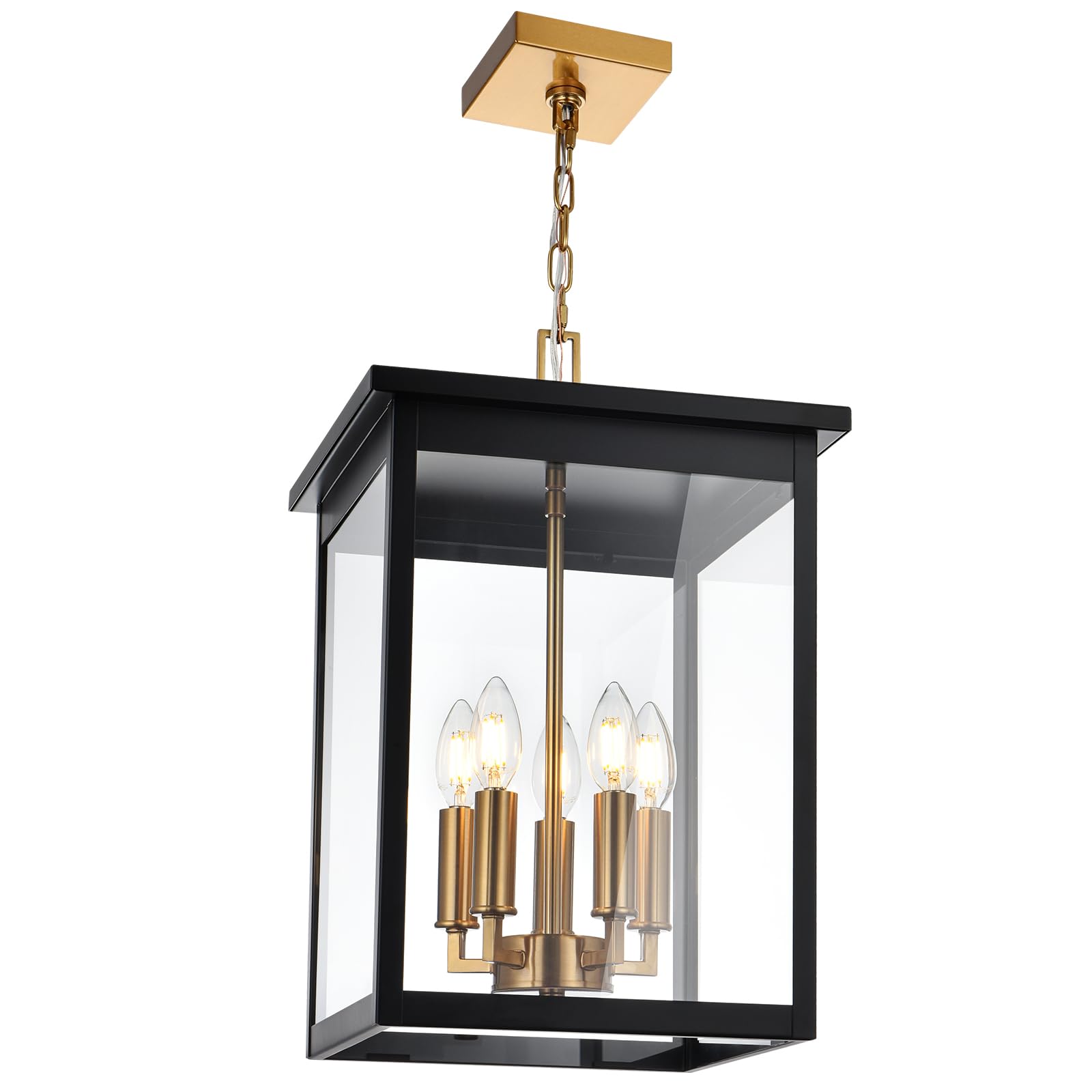 WINSHEN Large Outdoor Pendant Light Fixtures, 5-Lights Porch Ceiling Mount Lighting Adjustable Chain, Exterior Hanging Lamp Wate