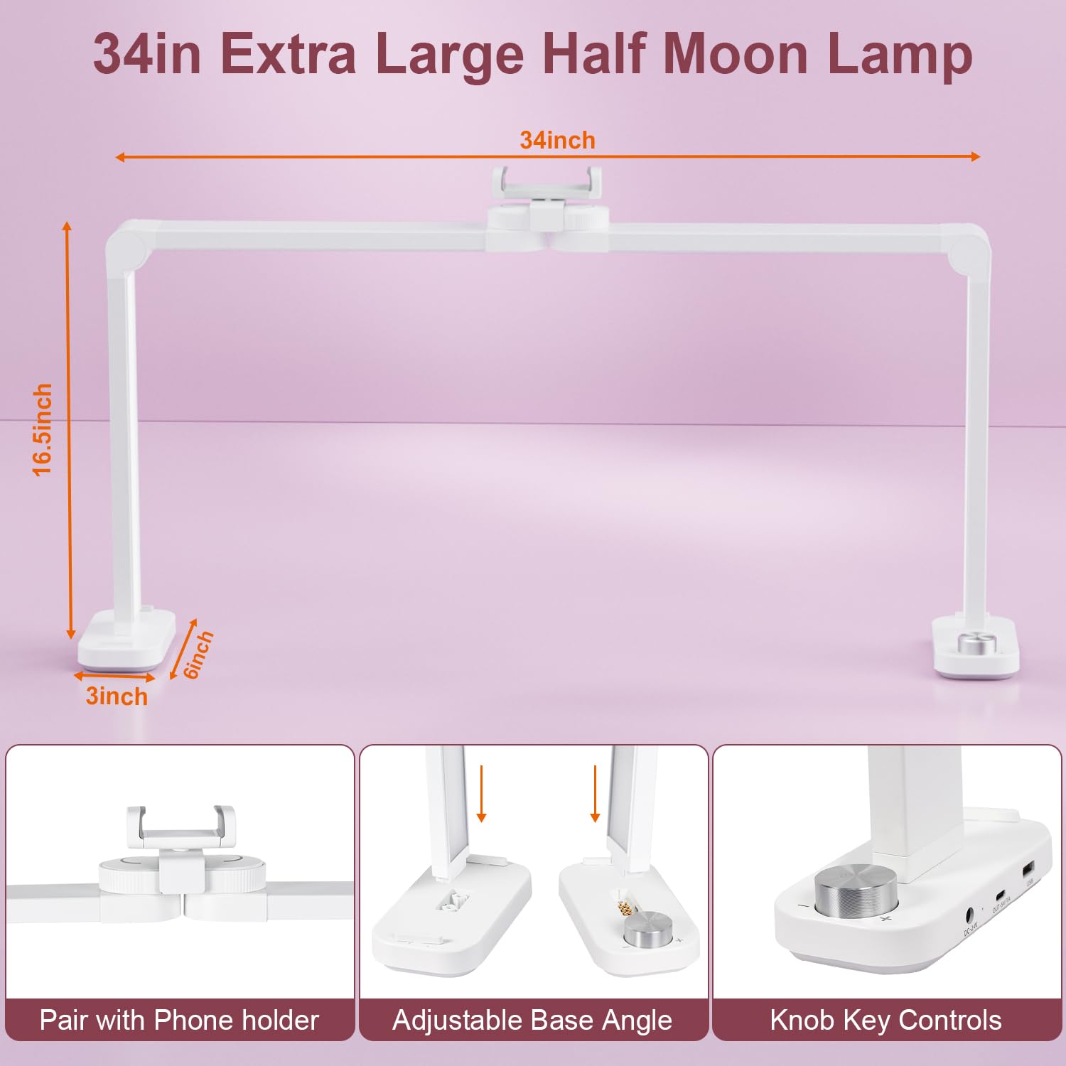 Ivict Desk Lamp, 34In 48W Nails Tech Light With Phone Stand, 0-100% Adjustable Brightness, 3000K-6000K Color Temperature Led Des