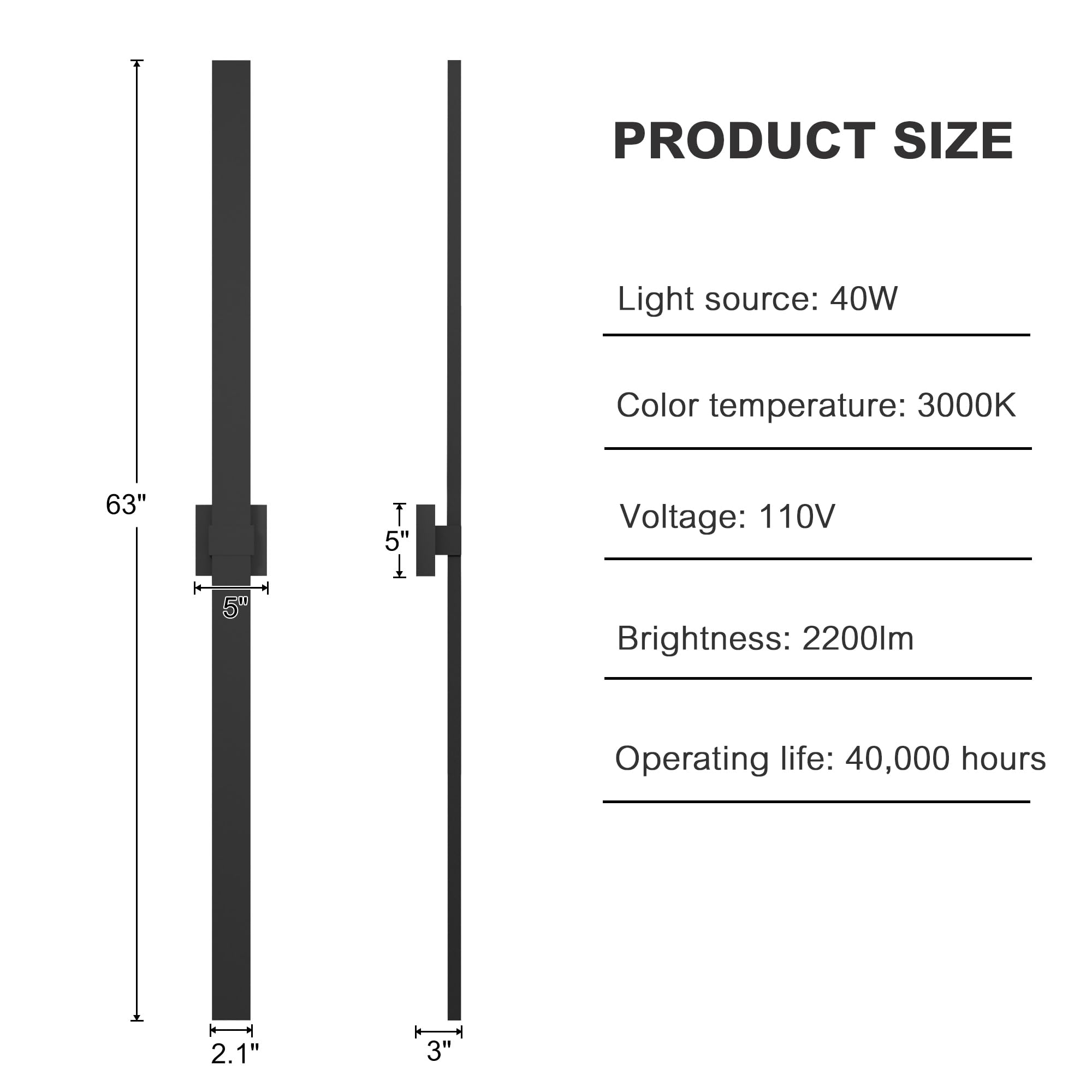 Lamqee 62.9 In Aluminum Long Outdoor Wall Lights  3000K 2200Lm Led Waterproof Ip65  Modern Exterior Lighting Fixture Linear Outdoor Sconce Wall Mount Outside Lighting For House Porch Patio Garage Door