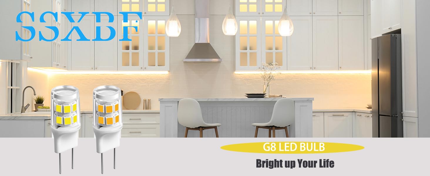Ssxbf [Pack Of 5] G8 Led Bulb 3W (20W-25W Halogen Equivalent) G8 Gy8.6 Bi-Pin Base  For Under Counter Kitchen Lighting  Under-Cabinet Light  Puck Light Daylight White 6000K(10Pack)