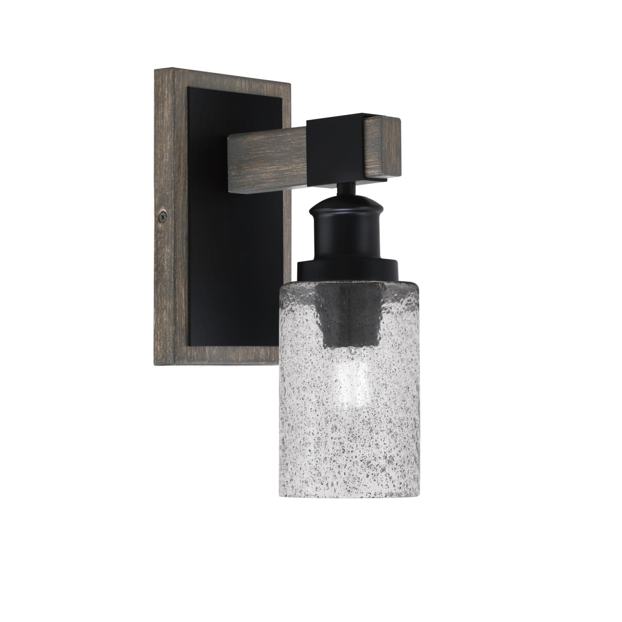 Toltec Lighting Tacoma Light Wall Sconce, Matte Black & Distressed Wood Finish, 4in Smoke Bubble Glass