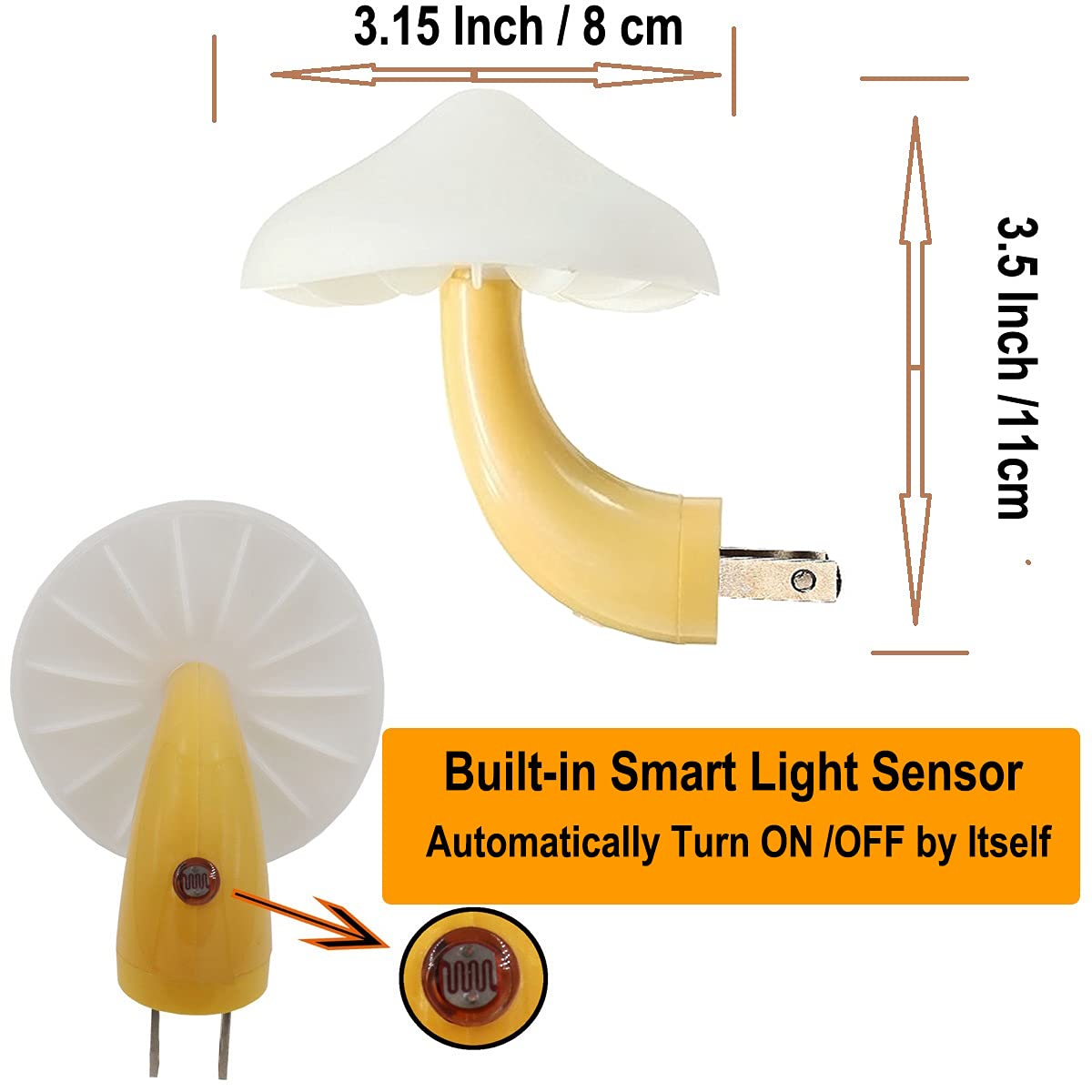 Ausaye Led Night Light Plug-In Lamp, 3 Pack, Warm White, Mushroom Design, Ideal For Bedroom, Bathroom, Hallway, Model L-7508